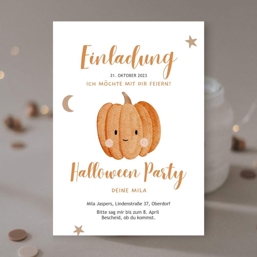 Einladung Halloween Kürbis & Gespenst | Variante Kürbis orange