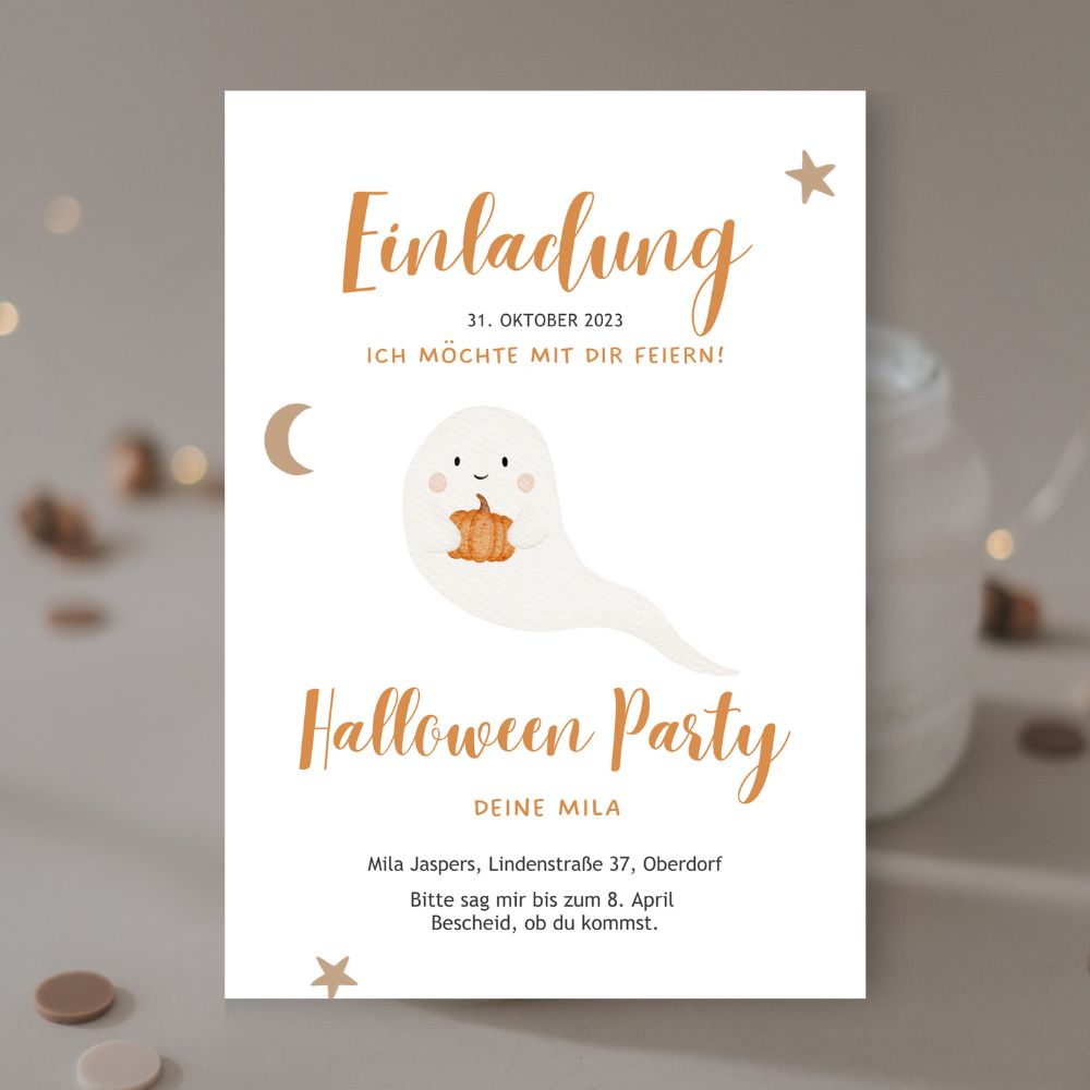 Einladung Halloween Kürbis & Gespenst | Variante Gespenst