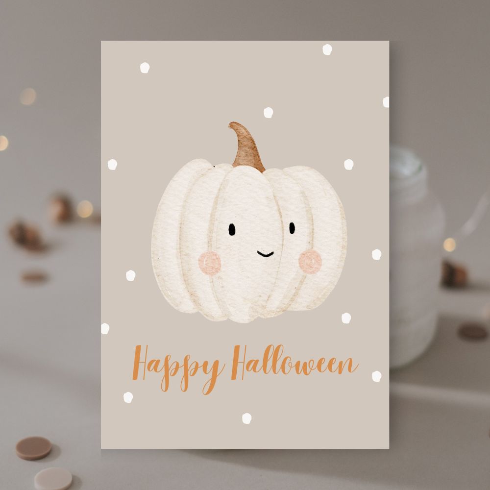 Karte Halloween Kürbis & Gespenst | Variante Kürbis weiß
