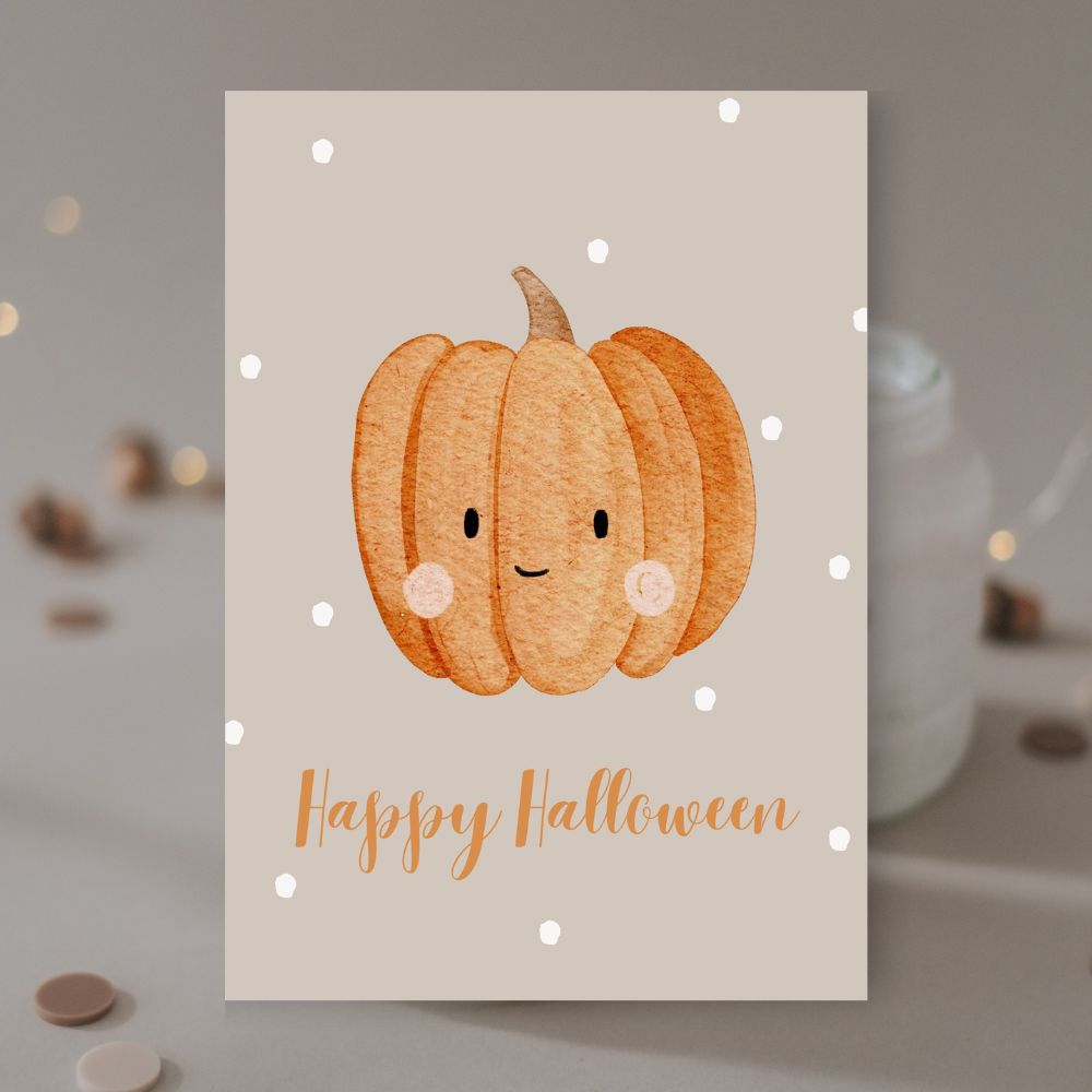 Karte Halloween Kürbis & Gespenst | Variante Kürbis orange