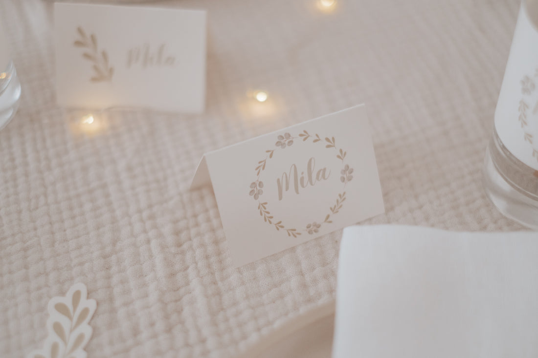 Tischkärtchen Taufe Greenery