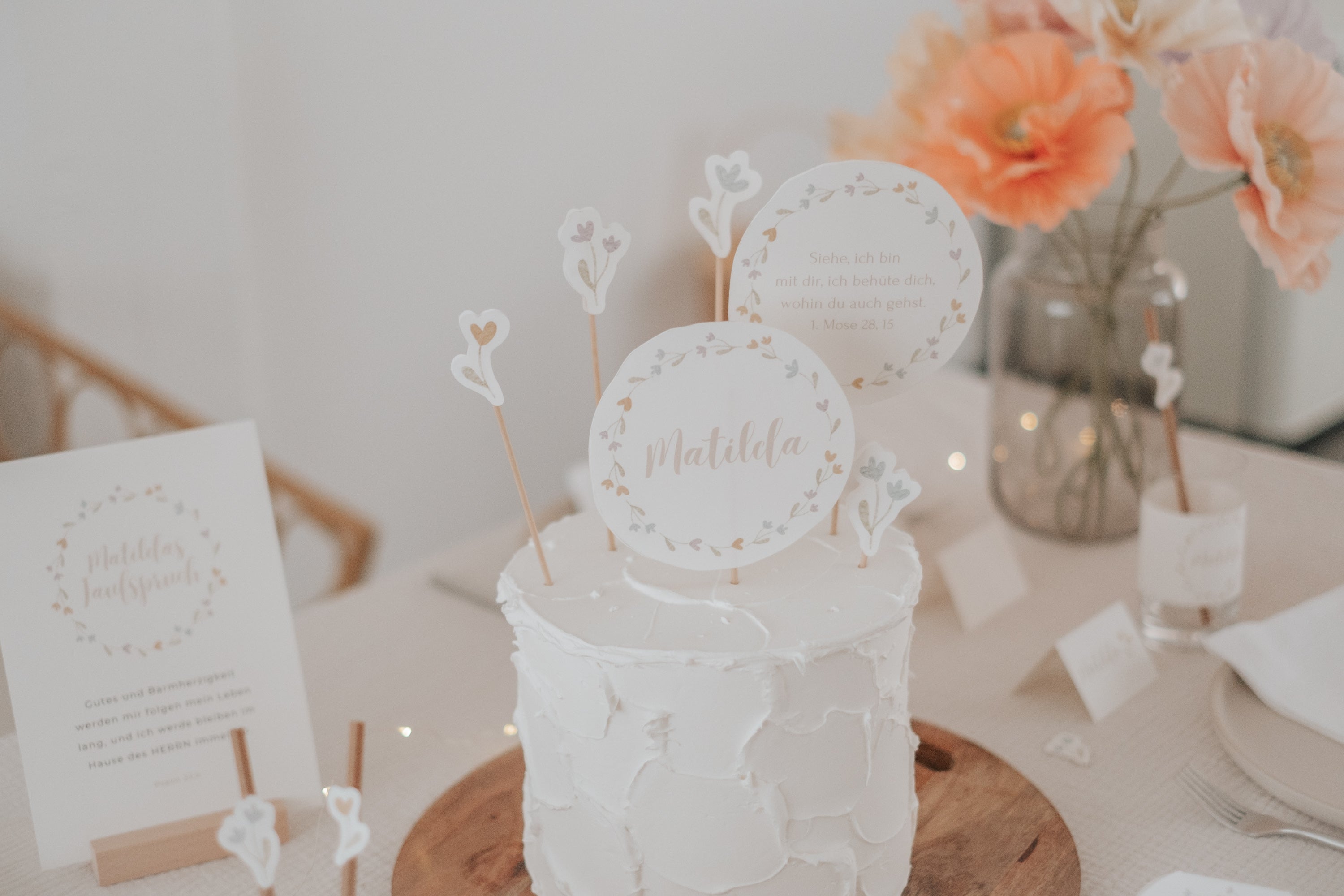 Caketopper Taufe Blümchen