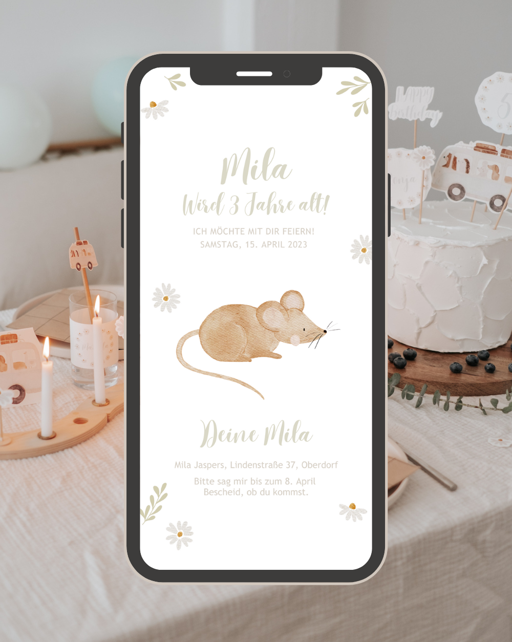 Einladung Smartphone Video Waldtiere Hase