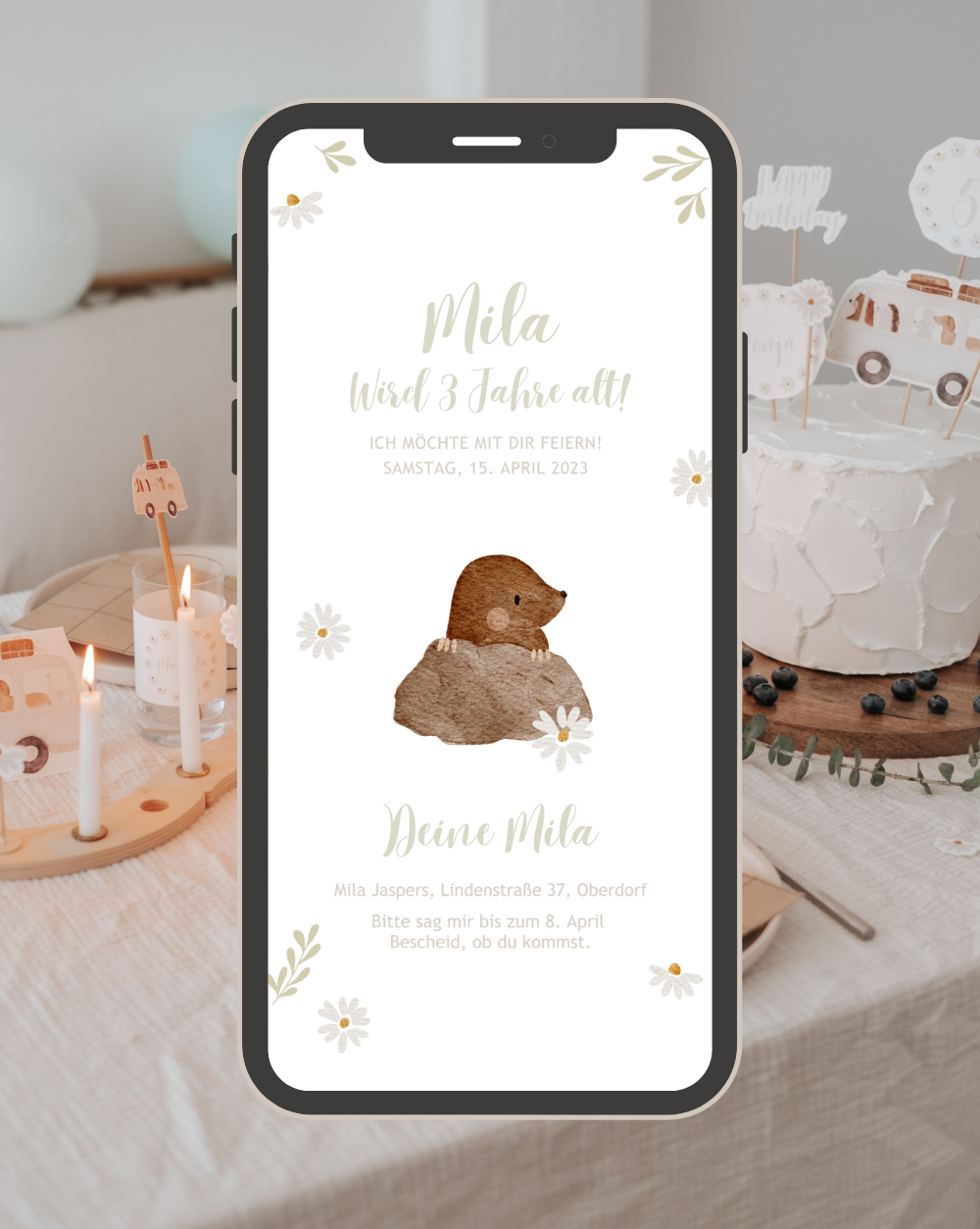 Einladung Smartphone Video Waldtiere Hase