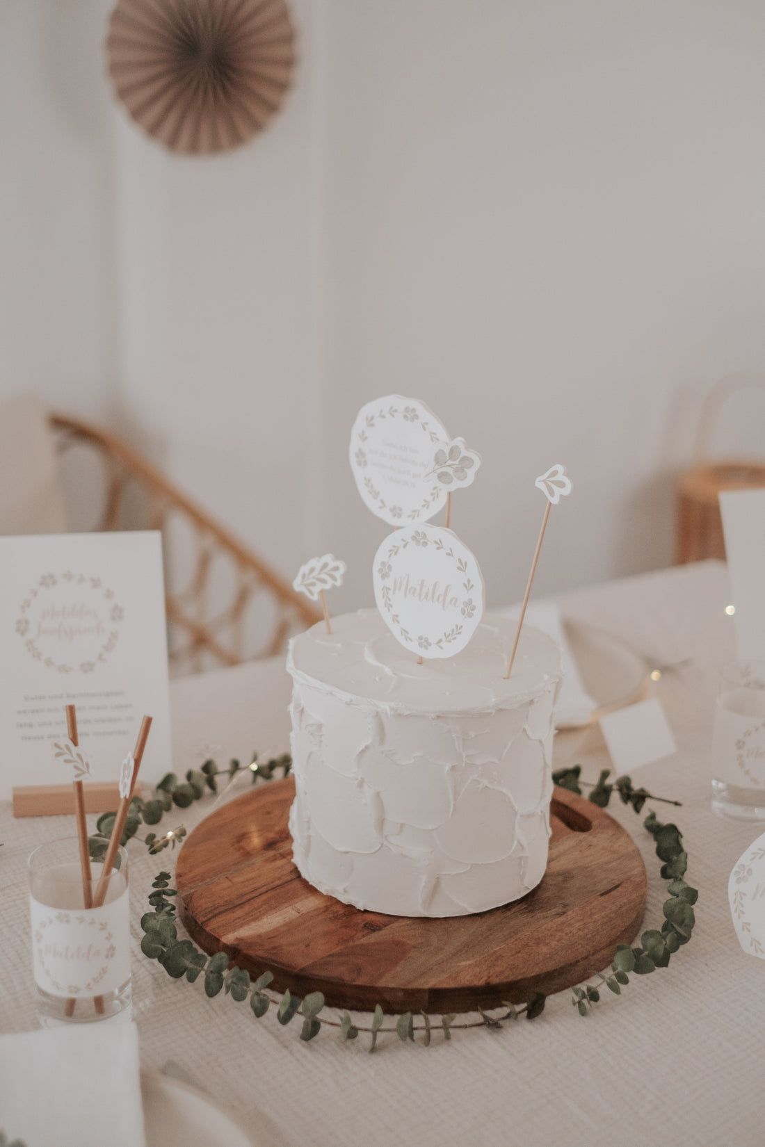 Caketopper Taufe Greenery