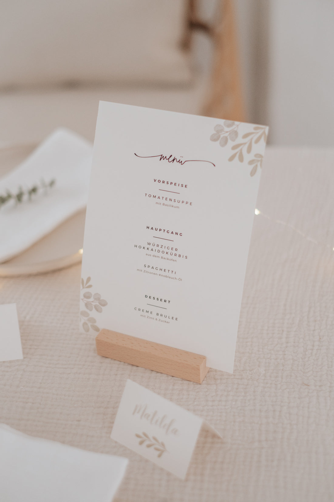 Menükarten Taufe Greenery