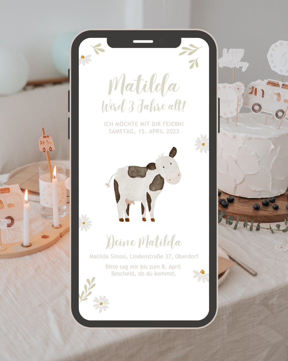 Einladung Smartphone Video Bauernhof Kuh