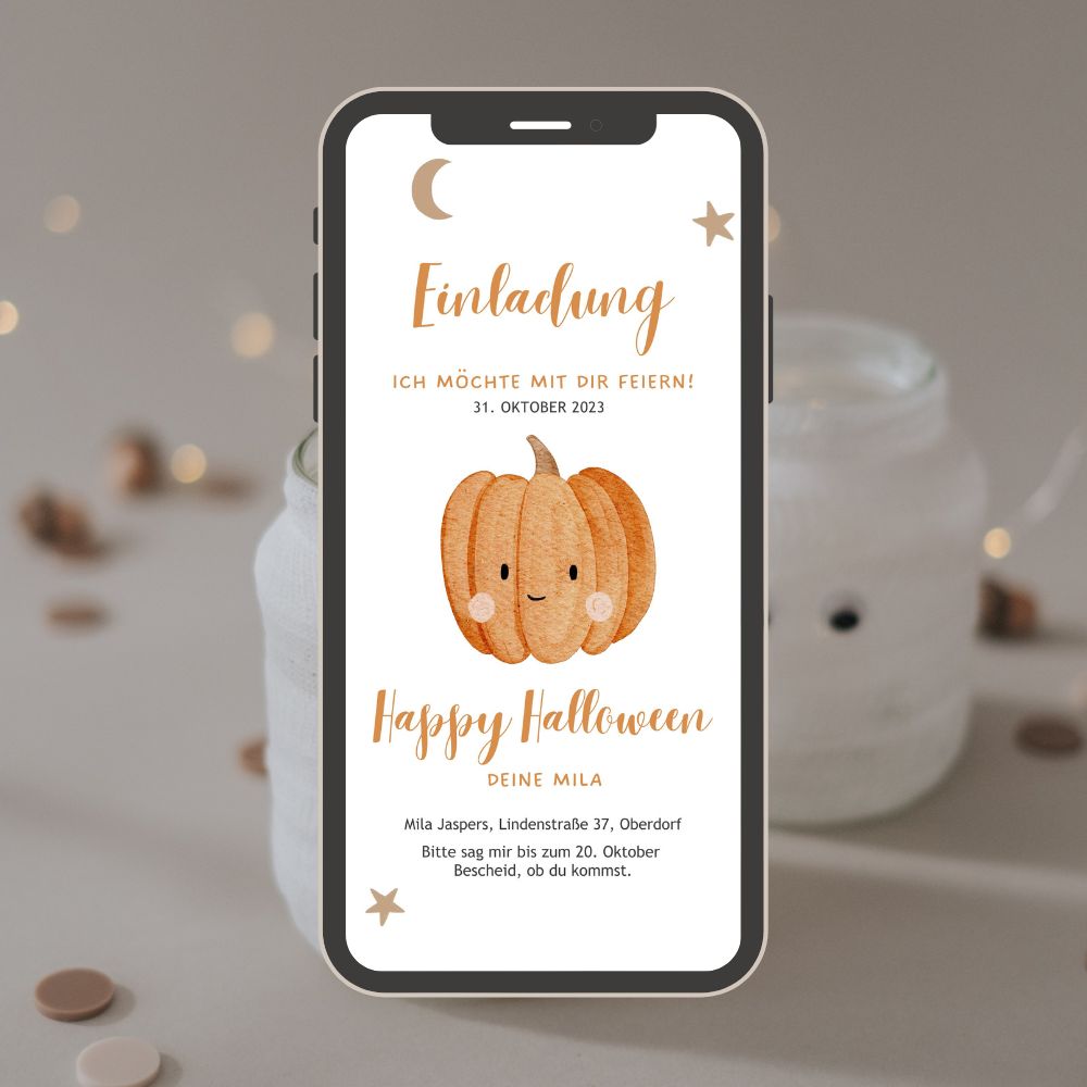 Einladung Smartphone Video Halloween Kürbis & Gespenst | Variante Kürbis