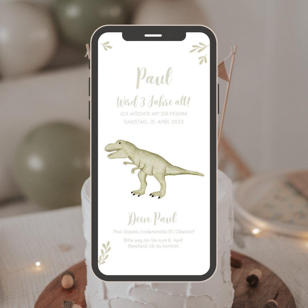 Einladung Smartphone Video Dinosaurier T-Rex