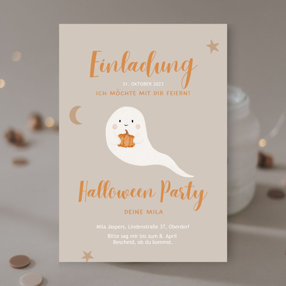 Einladung Halloween Kürbis & Gespenst | Variante Gespenst