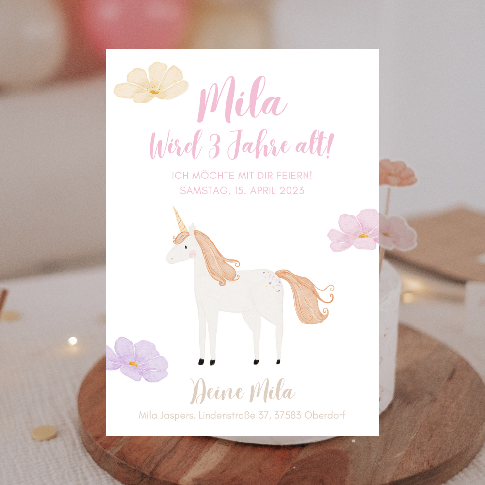 Einladung Einhorn Orange