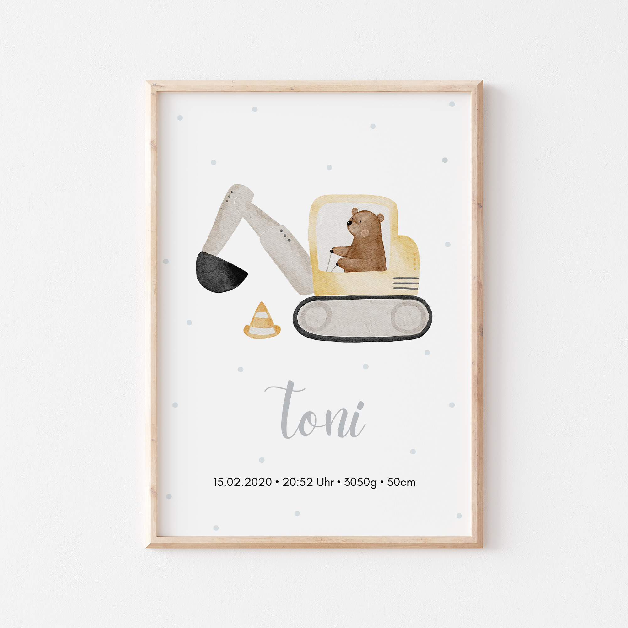 Geburtsposter Baustelle Bagger