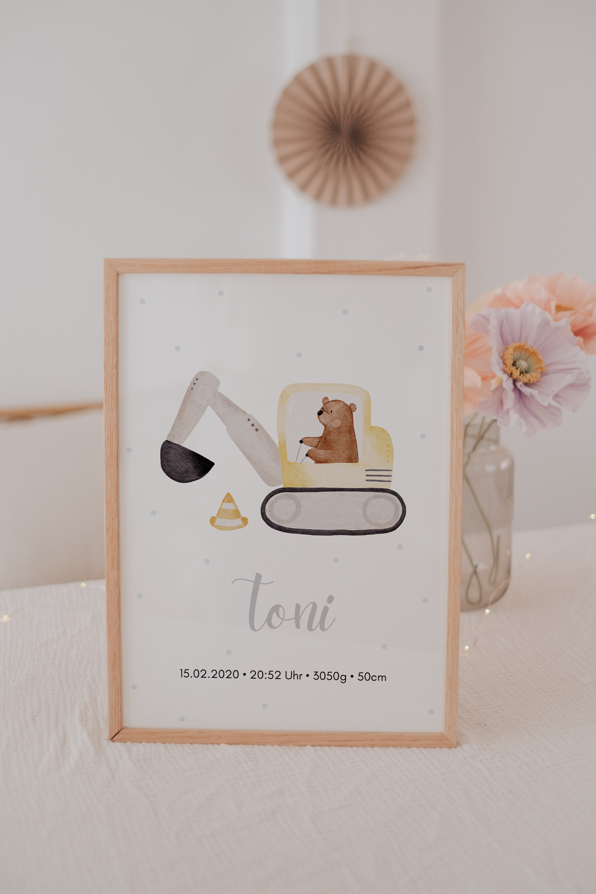 Geburtsposter Baustelle Bagger