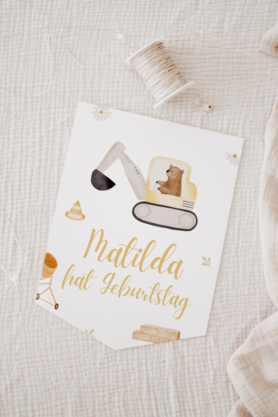 Wimpel mit Name Baustelle Bagger