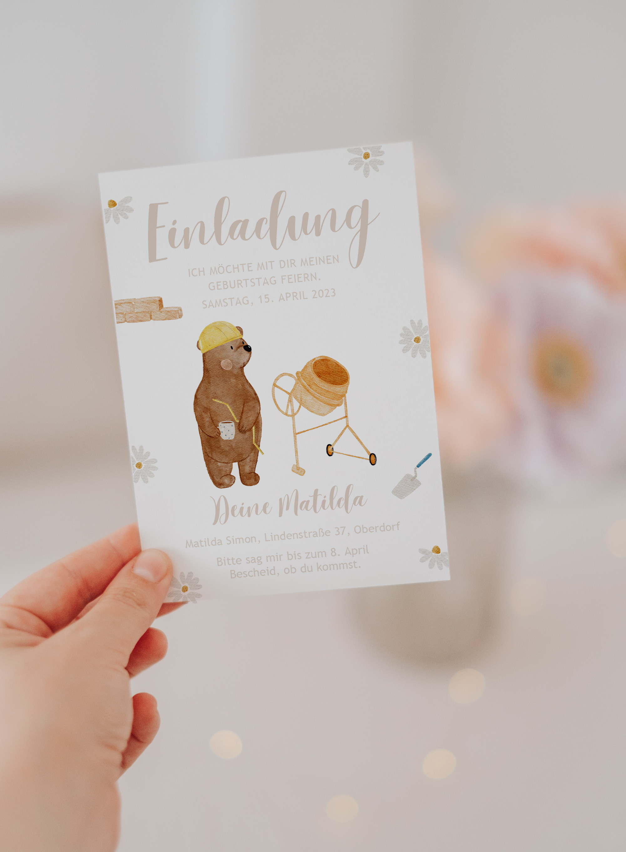 Einladung Baustelle Betonmischer Bär