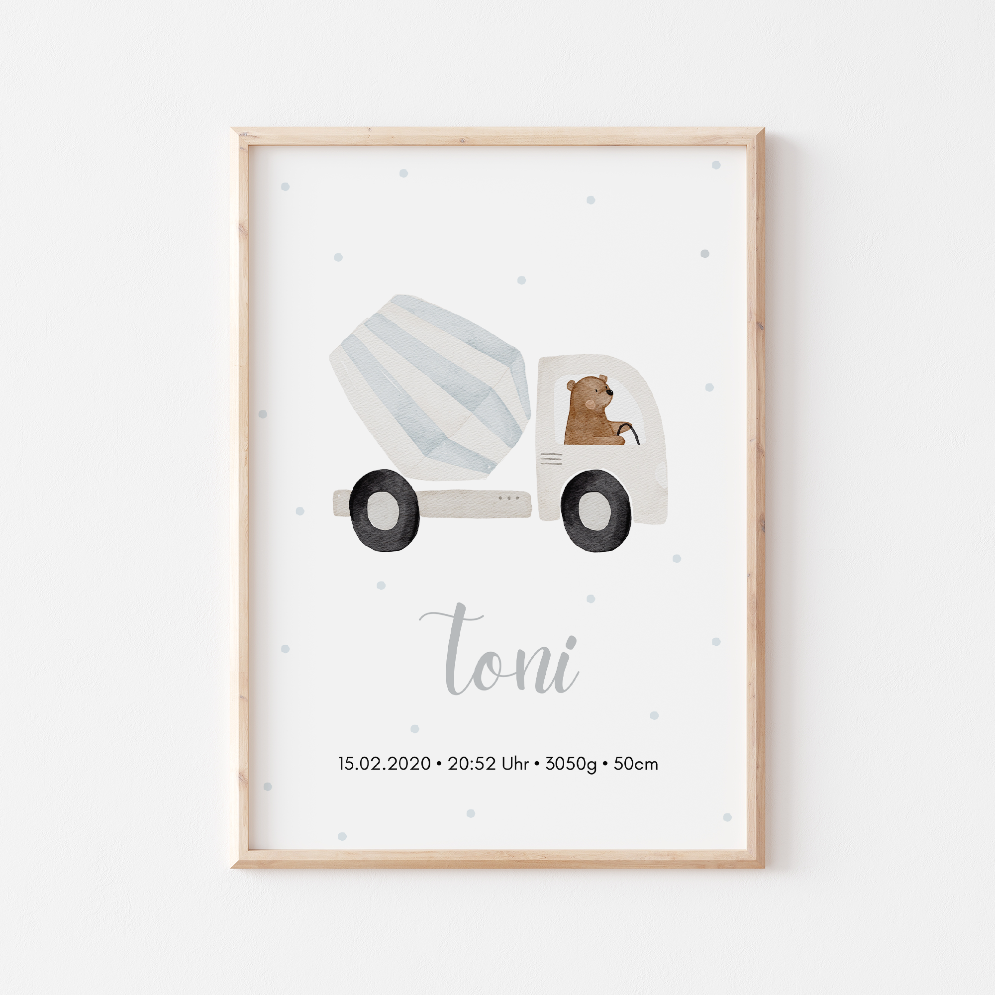 Geburtsposter Baustelle Betonmischer