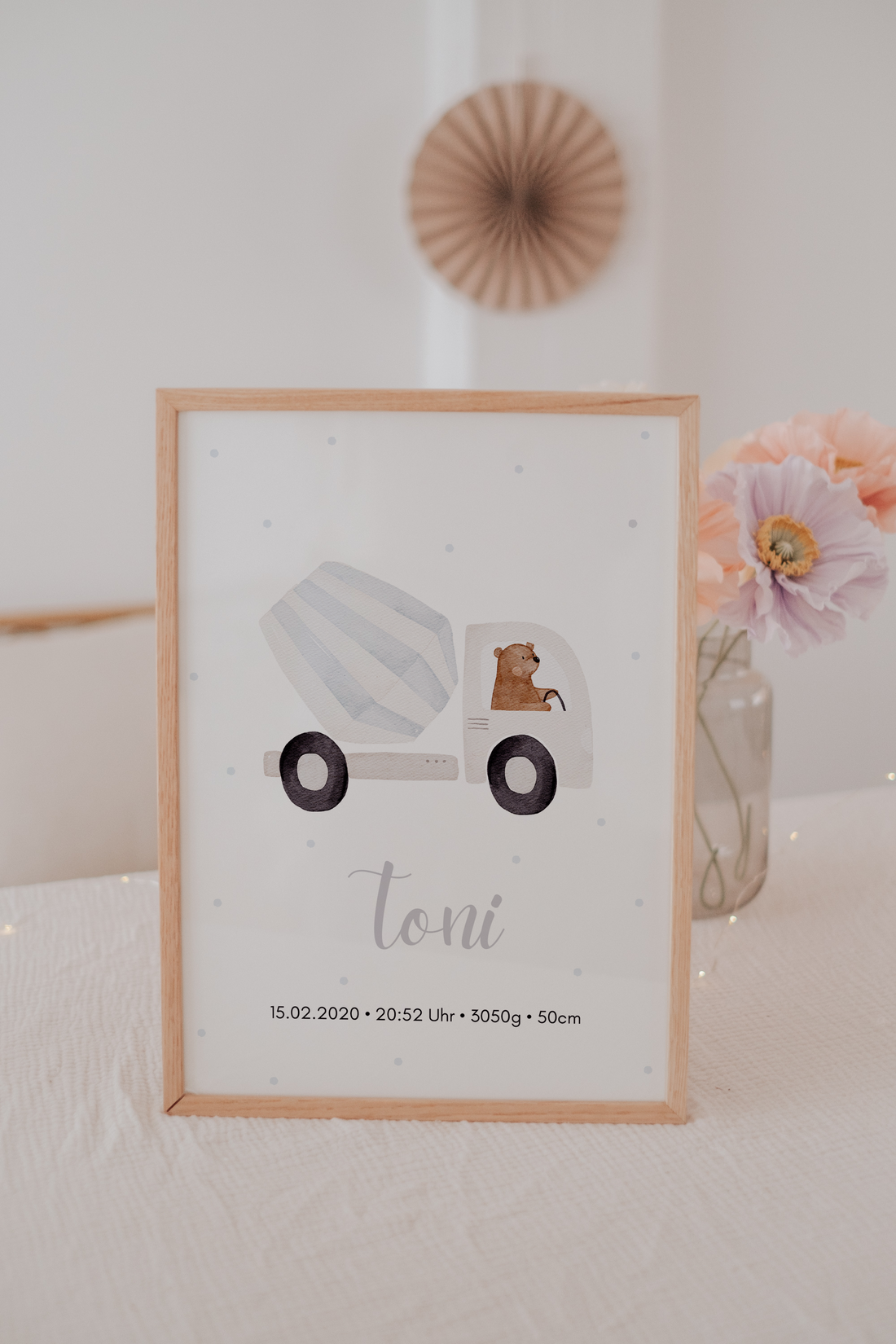 Geburtsposter Baustelle Betonmischer