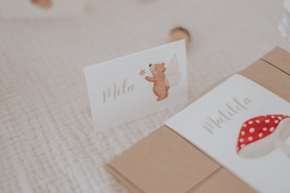 Tischkärtchen Pilz und Bär