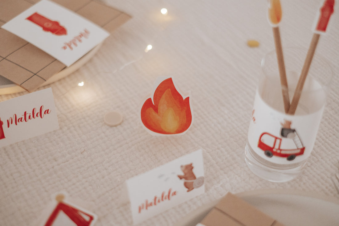 Tischdeko Feuerwehr und Bär