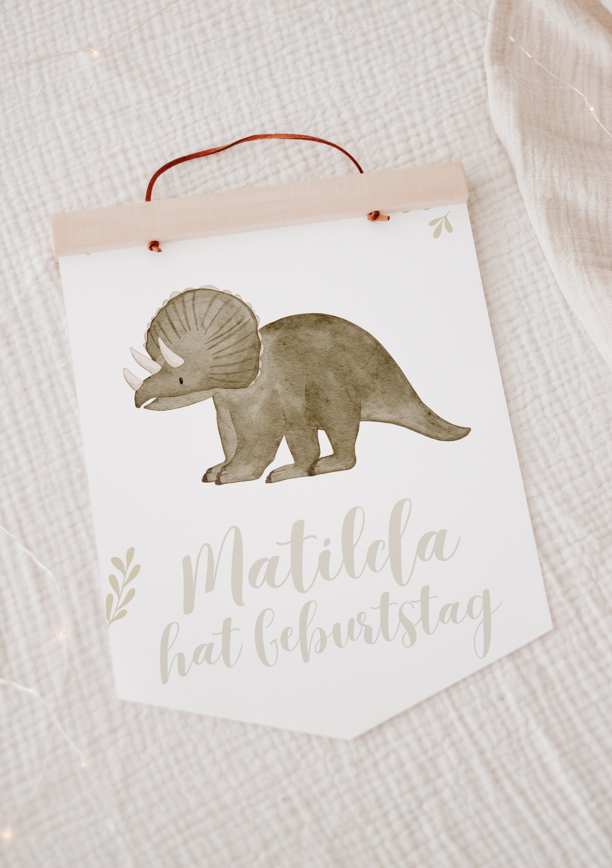 Wimpel mit Name Triceratops