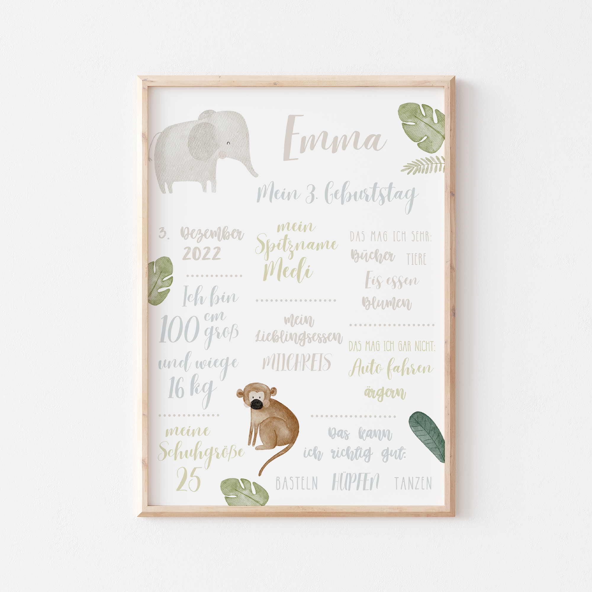 Meilensteintafel Dschungel Elefant & Affe