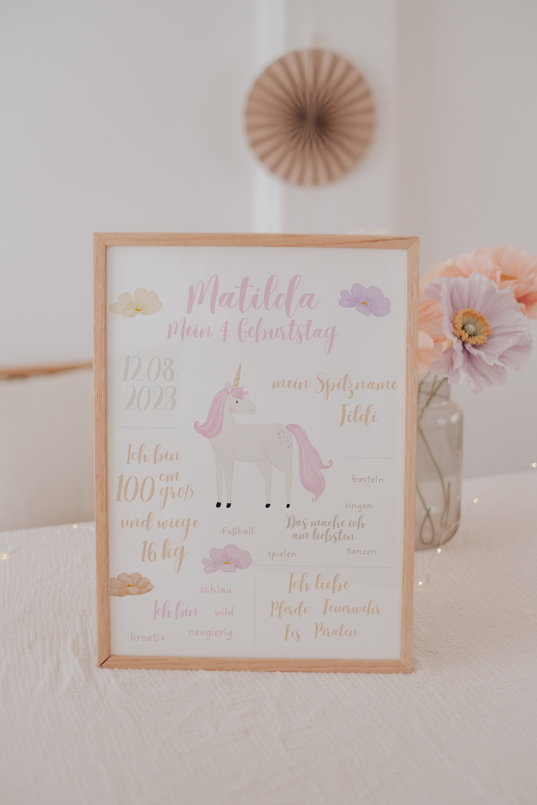 Meilensteintafel Einhorn rosa