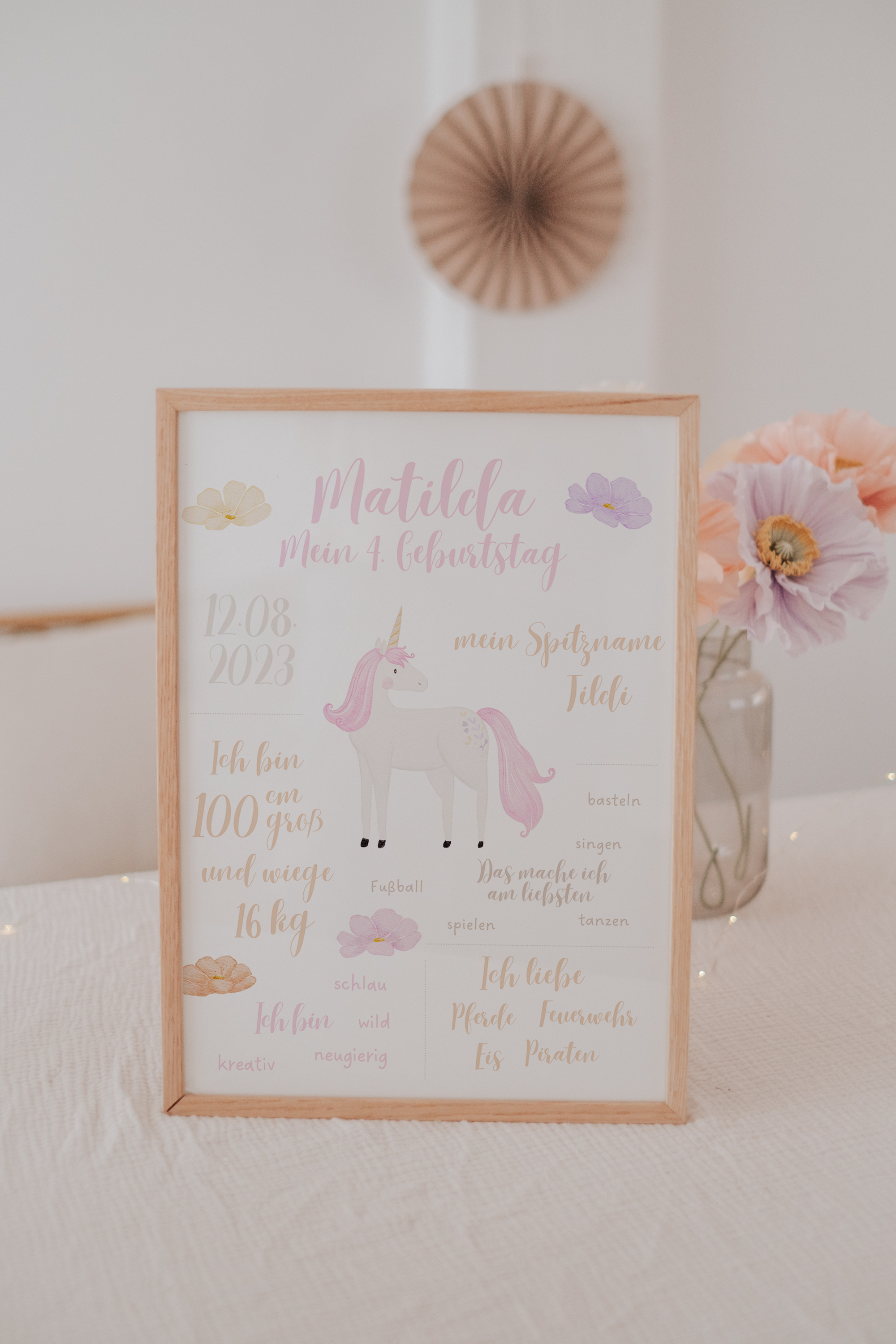 Meilensteintafel Einhorn rosa