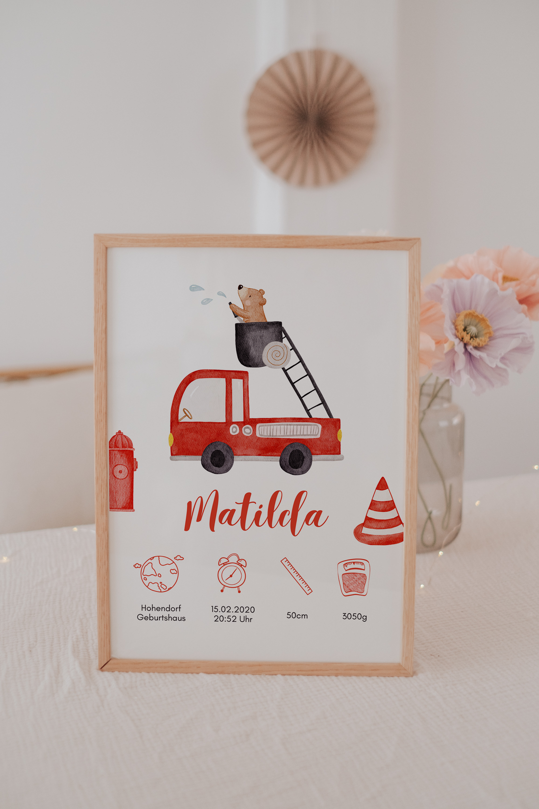 Geburtsposter Feuerwehr Bär
