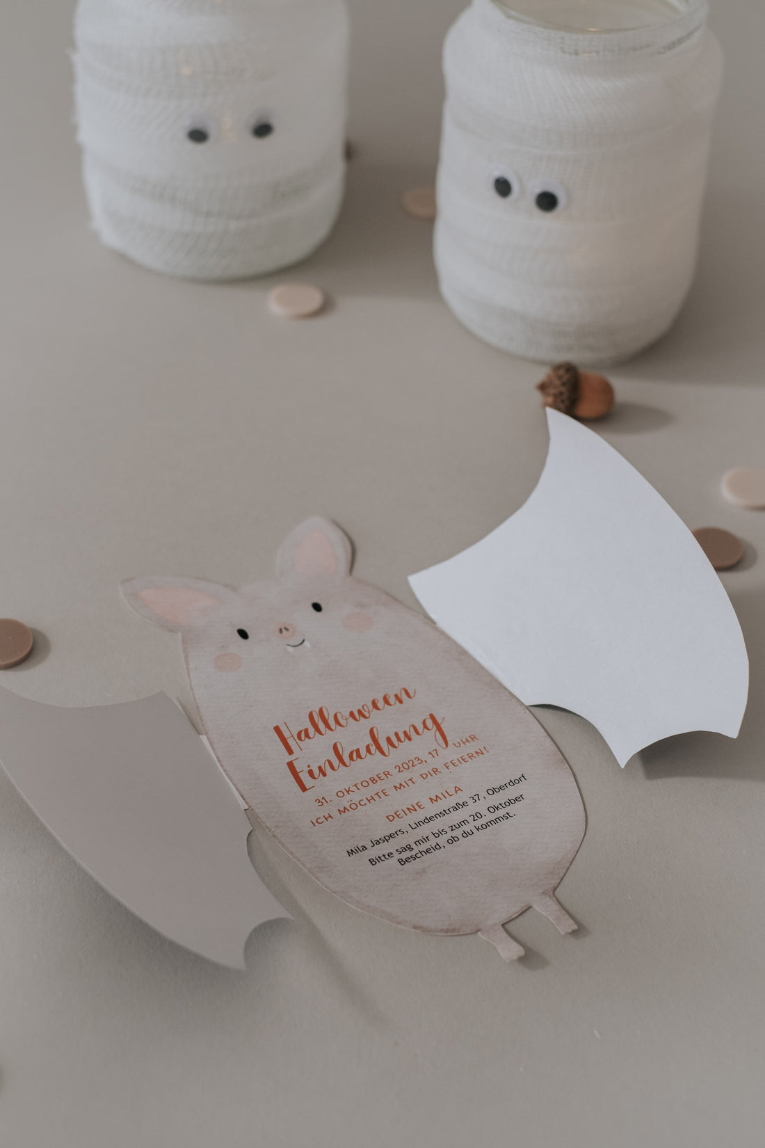 Einladung Halloween Kürbis & Gespenst | Variante Fledermaus
