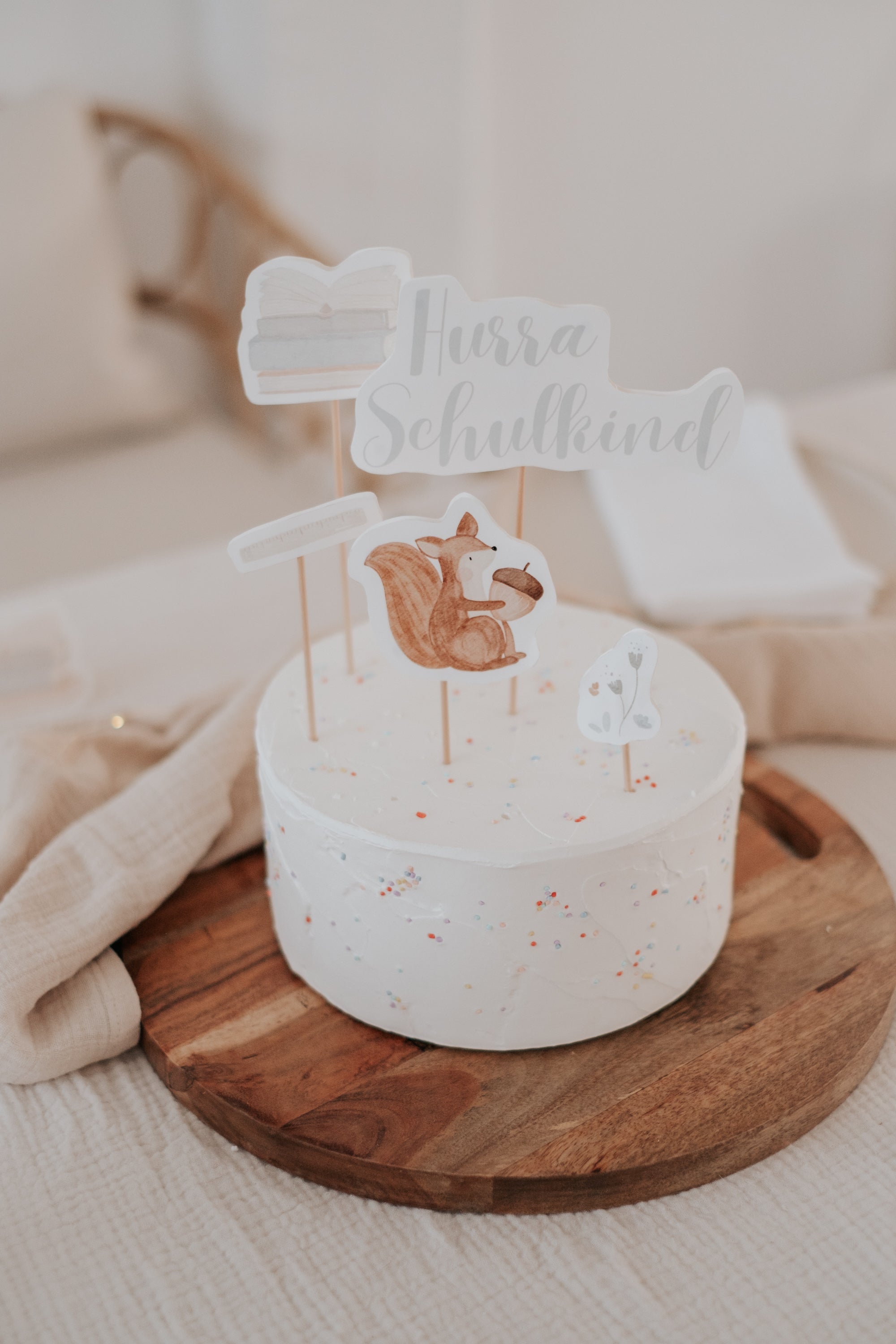 Caketopper Schulkind Name Schulanfang Eichhörnchen Schulanfang Raupe