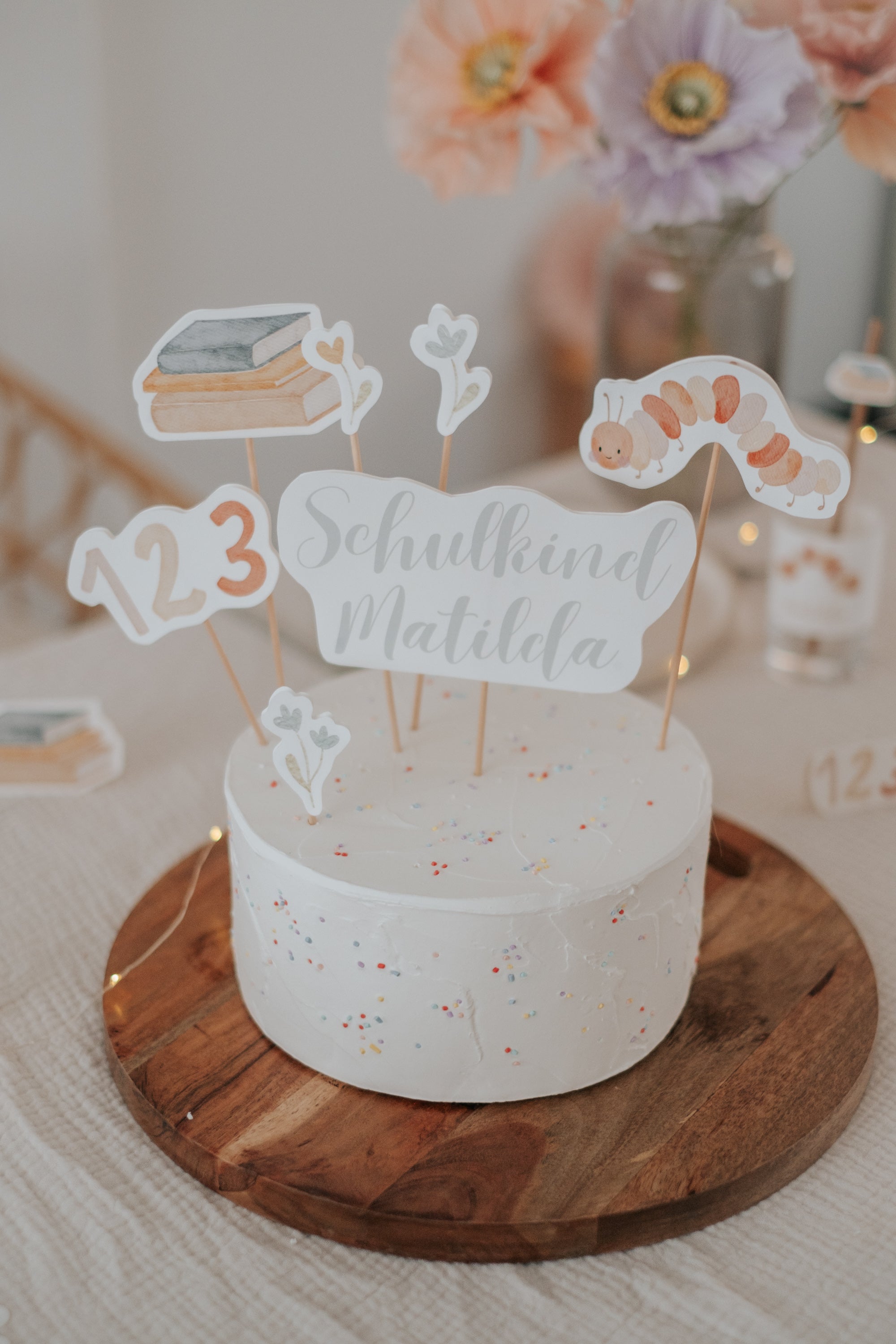 Caketopper Schulkind Name Schulanfang Eichhörnchen Schulanfang Raupe