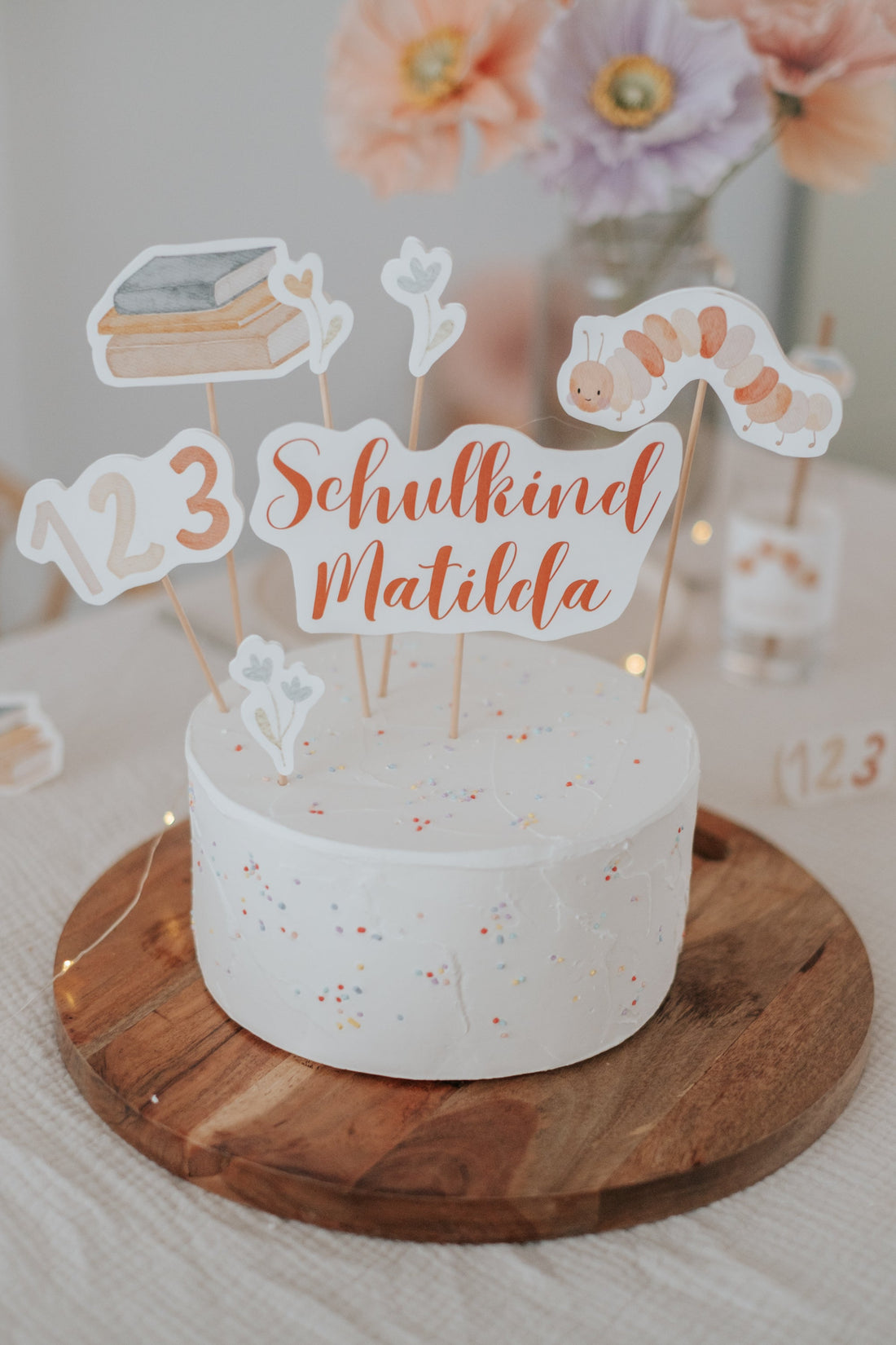 Caketopper Schulkind Name Schulanfang Eichhörnchen Schulanfang Raupe