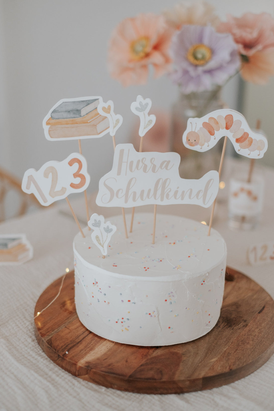 Caketopper Hurra Schulkind Schulanfang Eichhörnchen Schulanfang Raupe