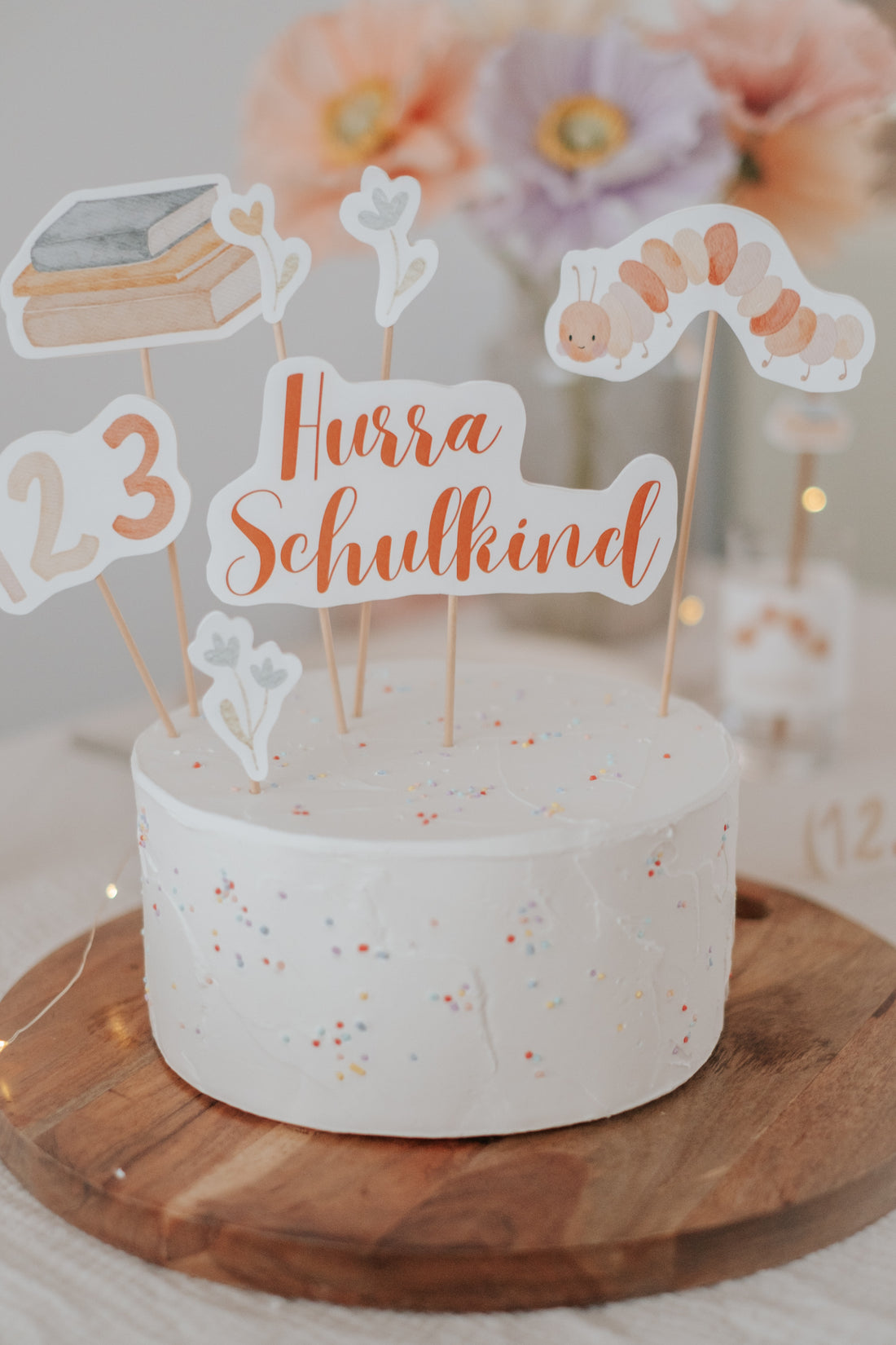 Caketopper Hurra Schulkind Schulanfang Eichhörnchen Schulanfang Raupe