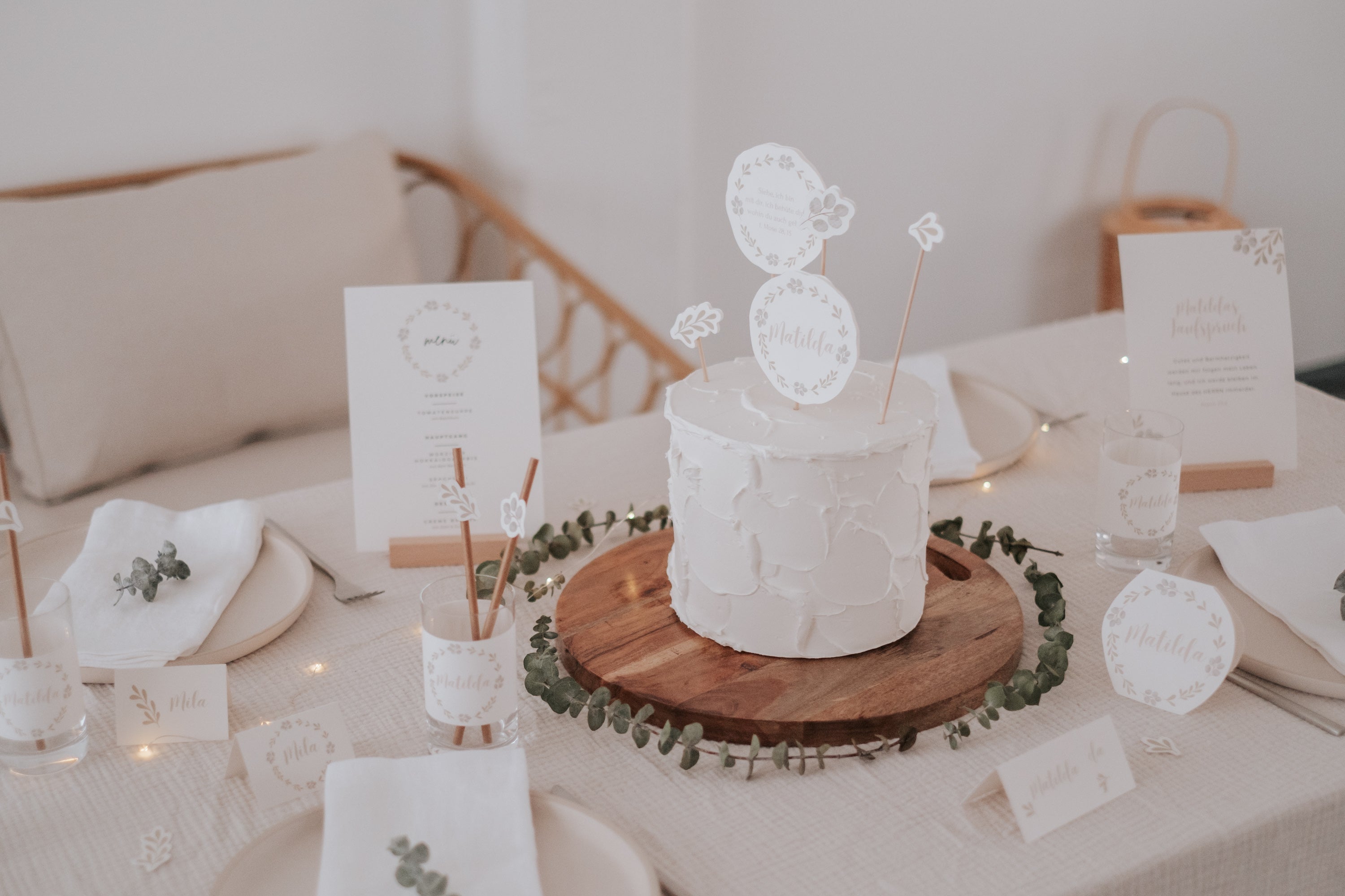 Caketopper Taufe Greenery