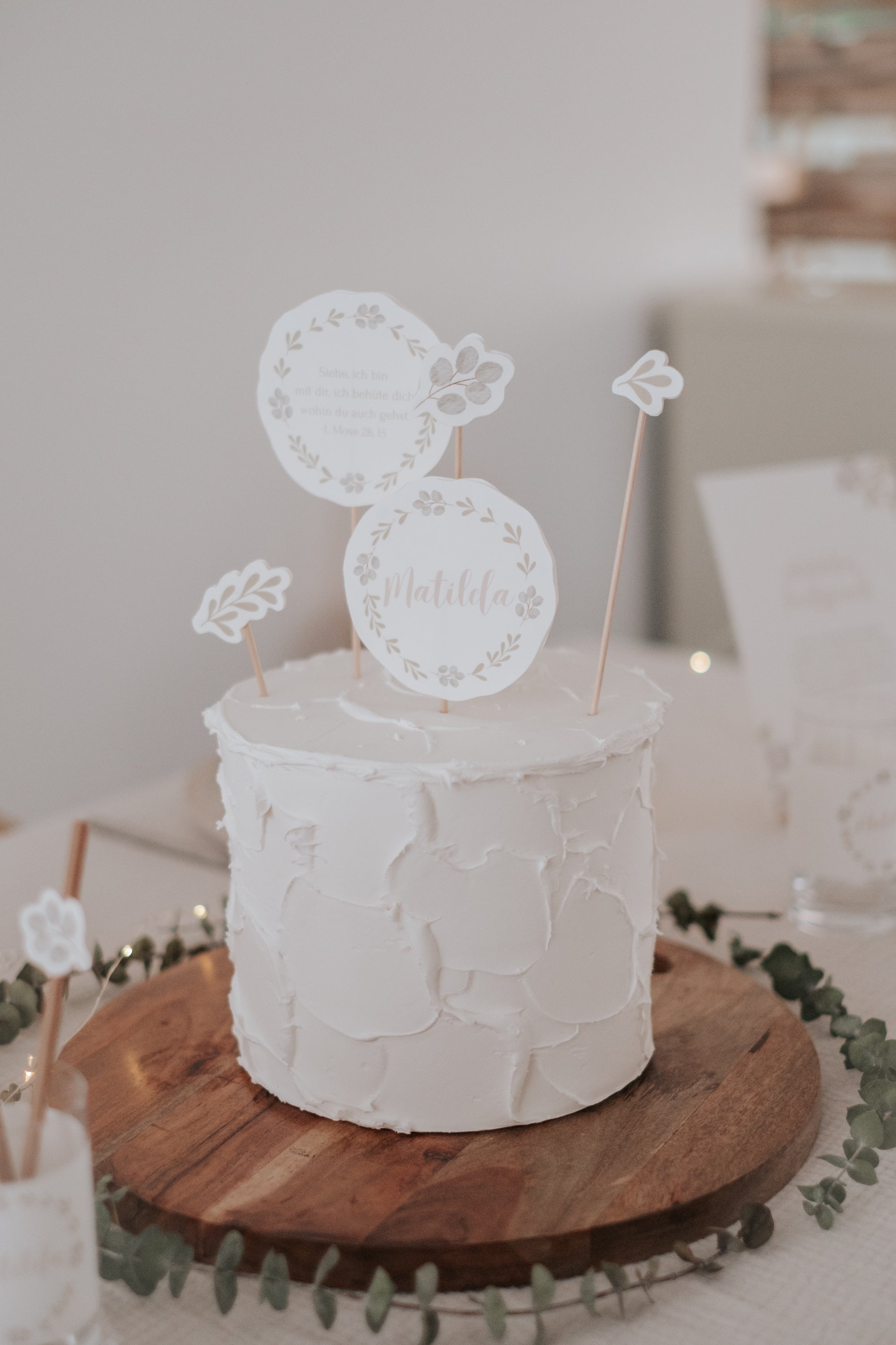 Caketopper Taufe Greenery
