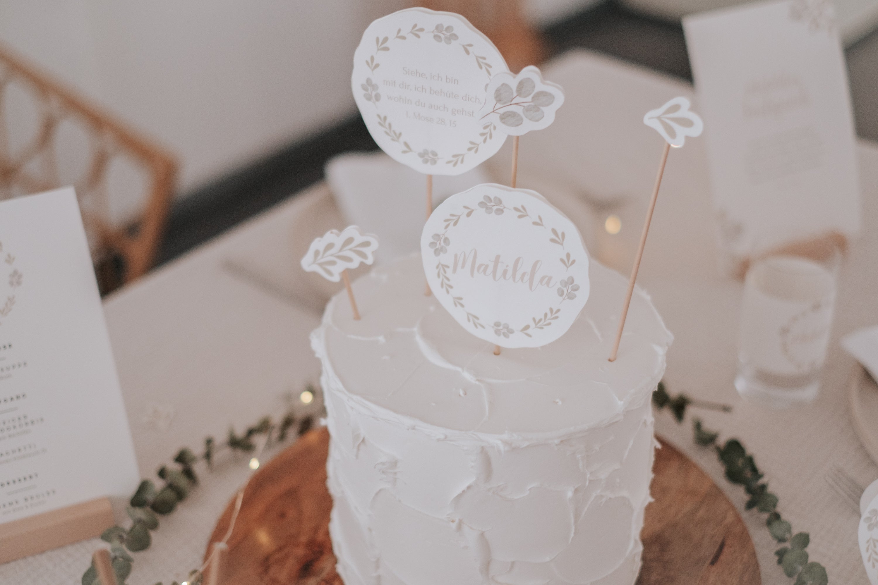 Caketopper Taufe Greenery