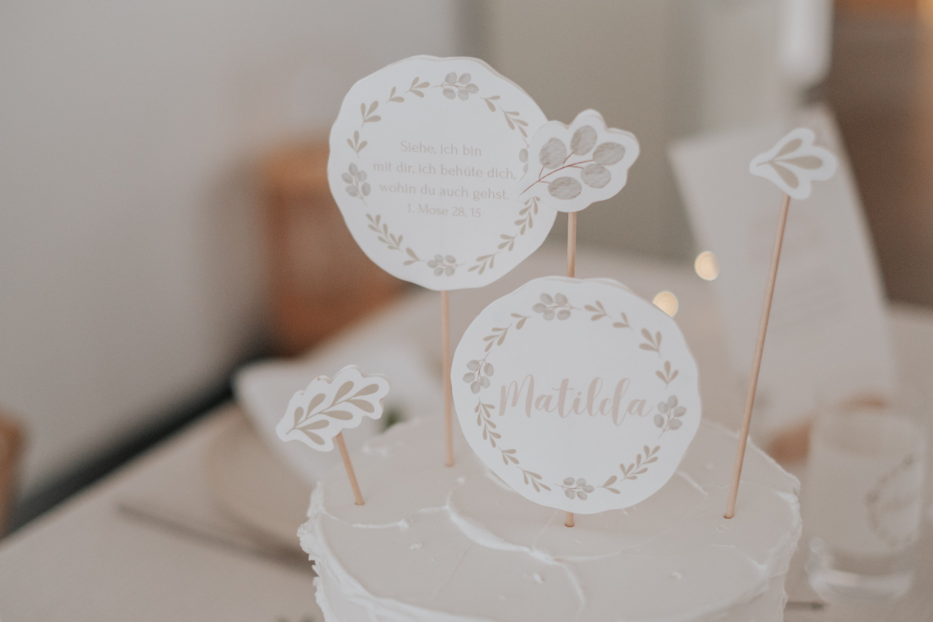 Caketopper Taufe Greenery