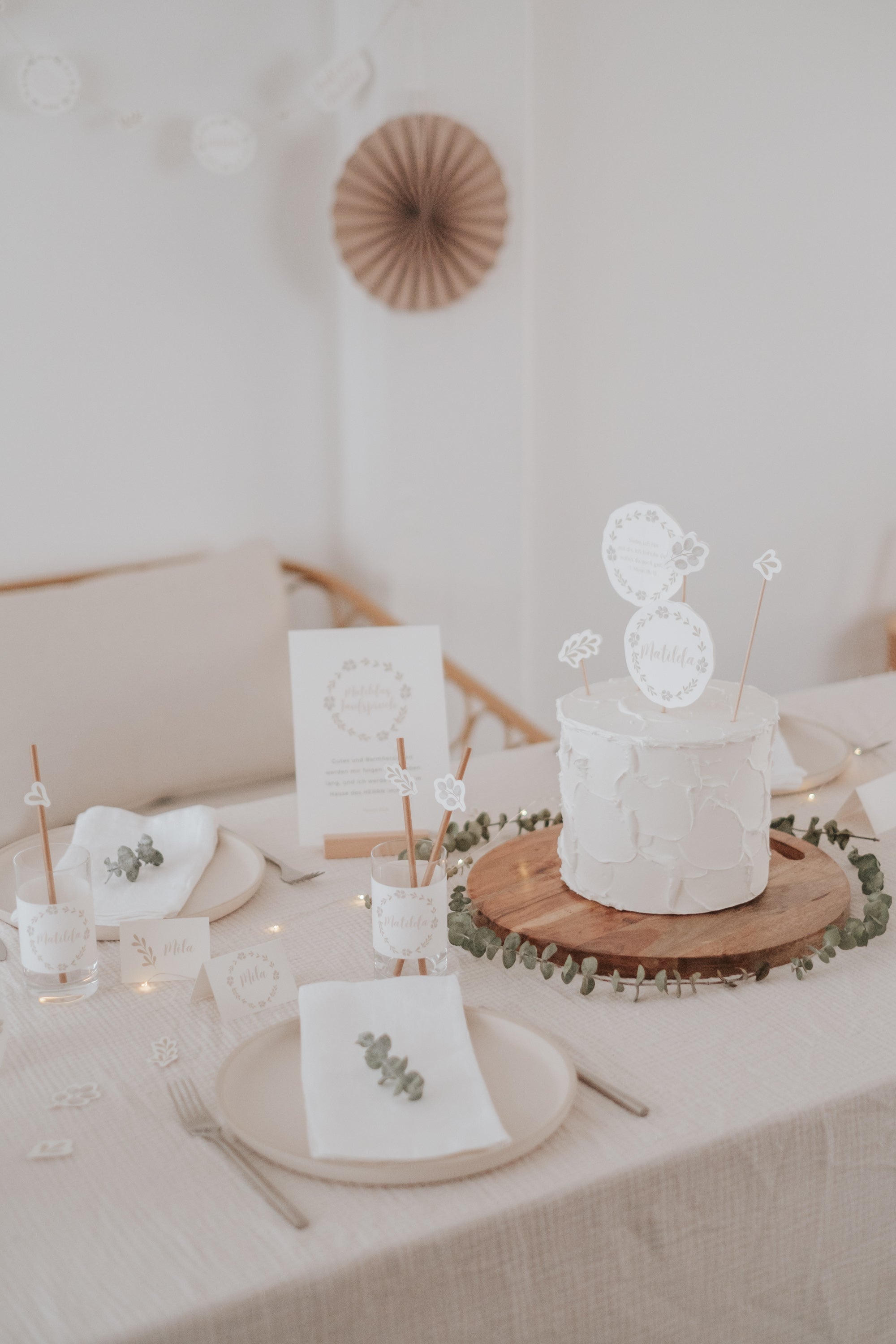 Caketopper Taufe Greenery
