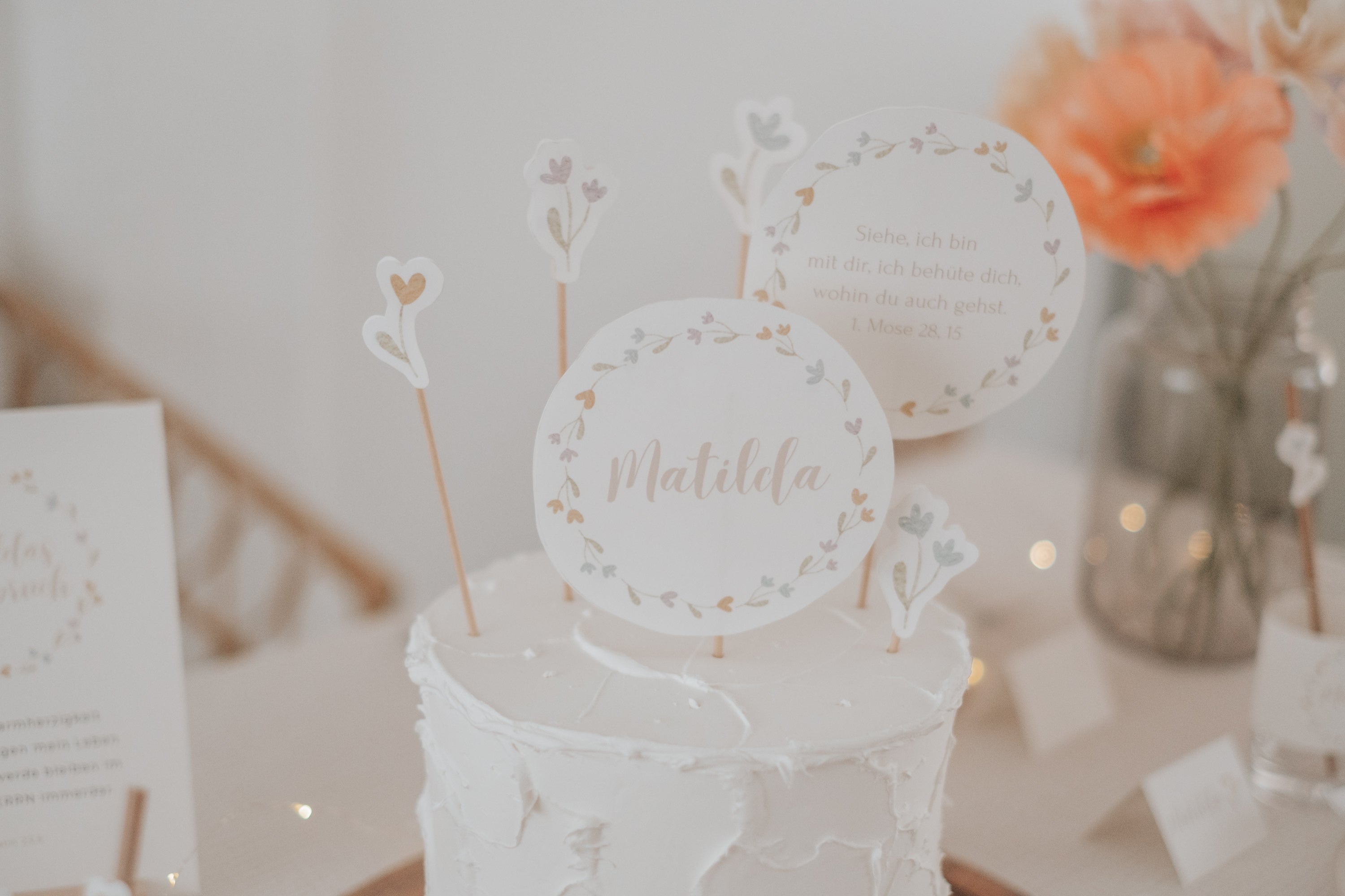 Caketopper Taufe Blümchen