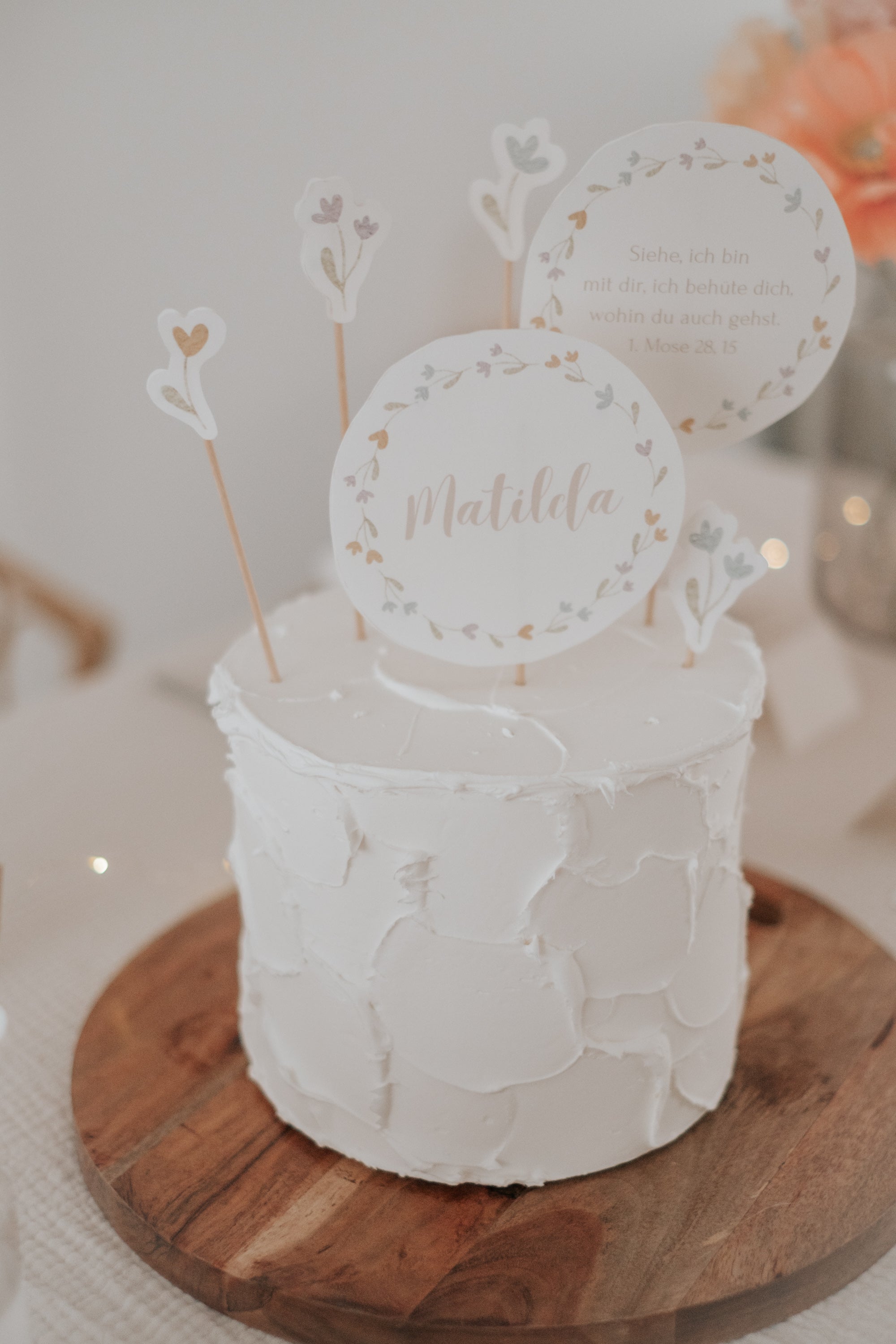 Caketopper Taufe Blümchen