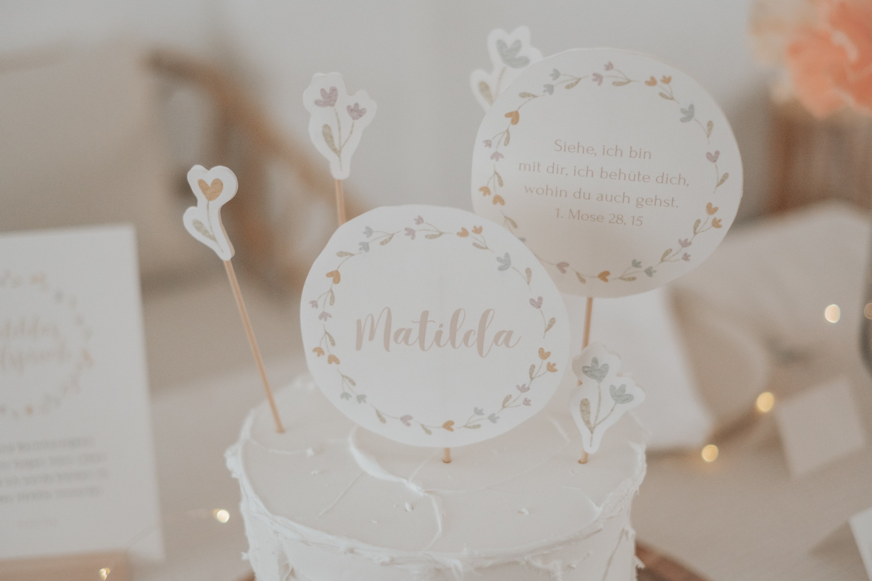 Caketopper Taufe Blümchen