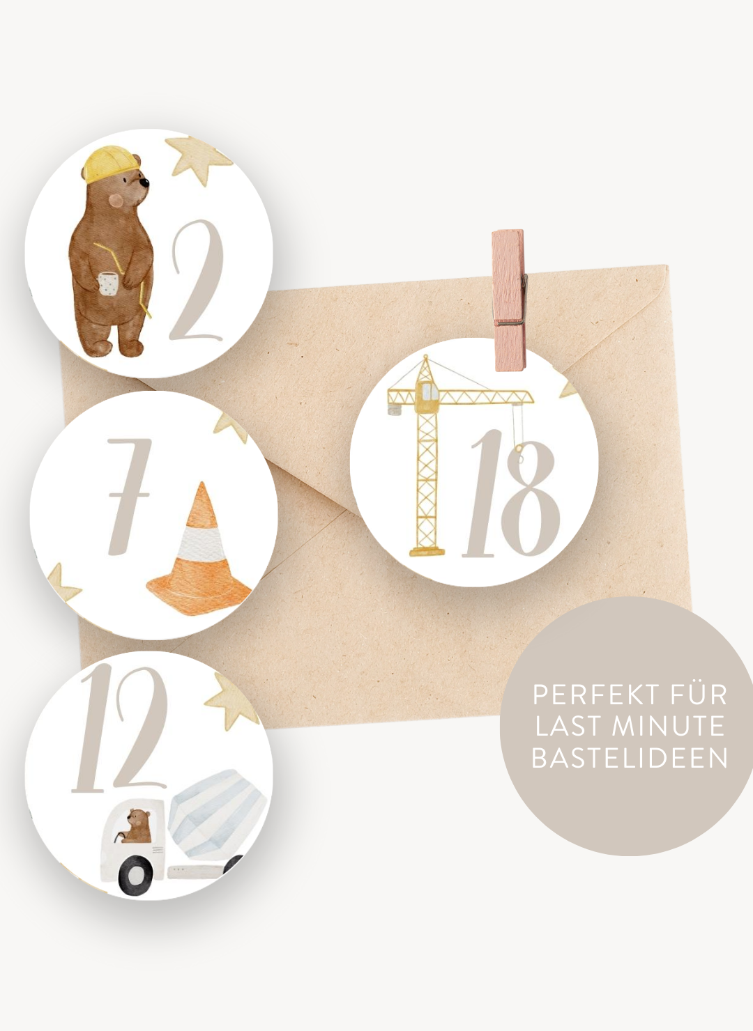 Adventskalenderzahlen Baustelle Rund