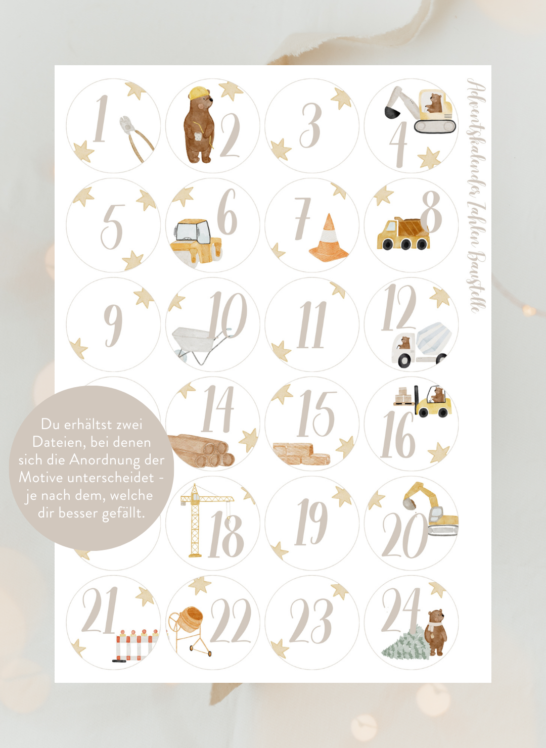 Adventskalenderzahlen Baustelle Rund