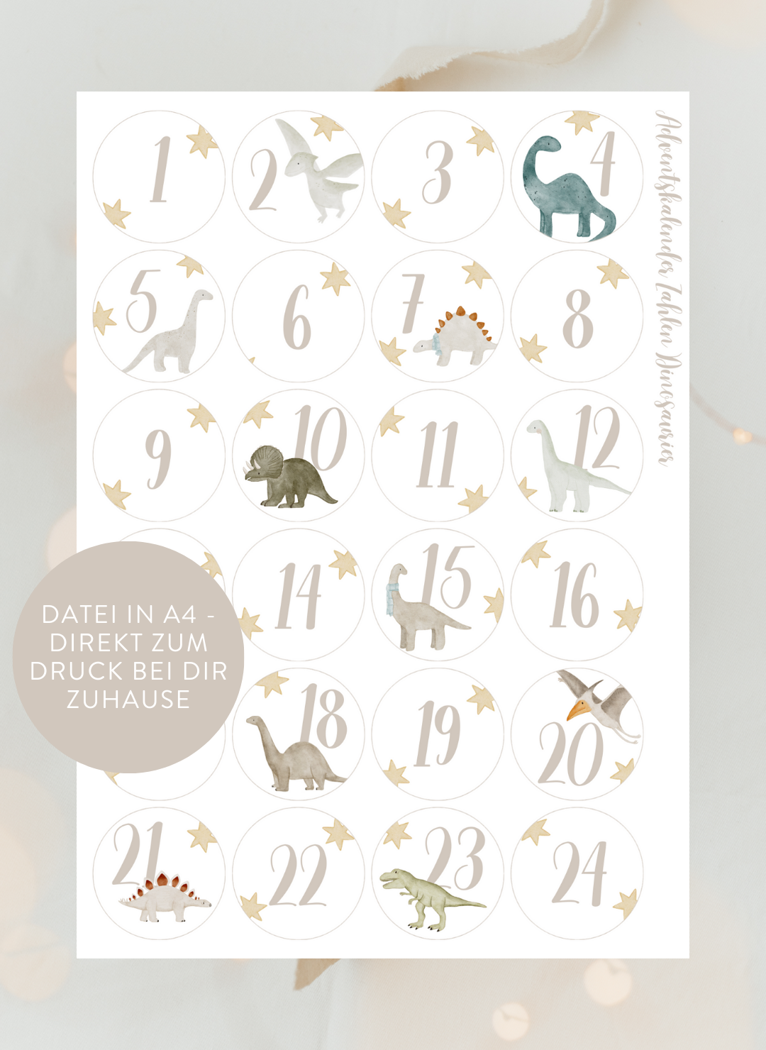 Adventskalenderzahlen Dinosaurier Rund