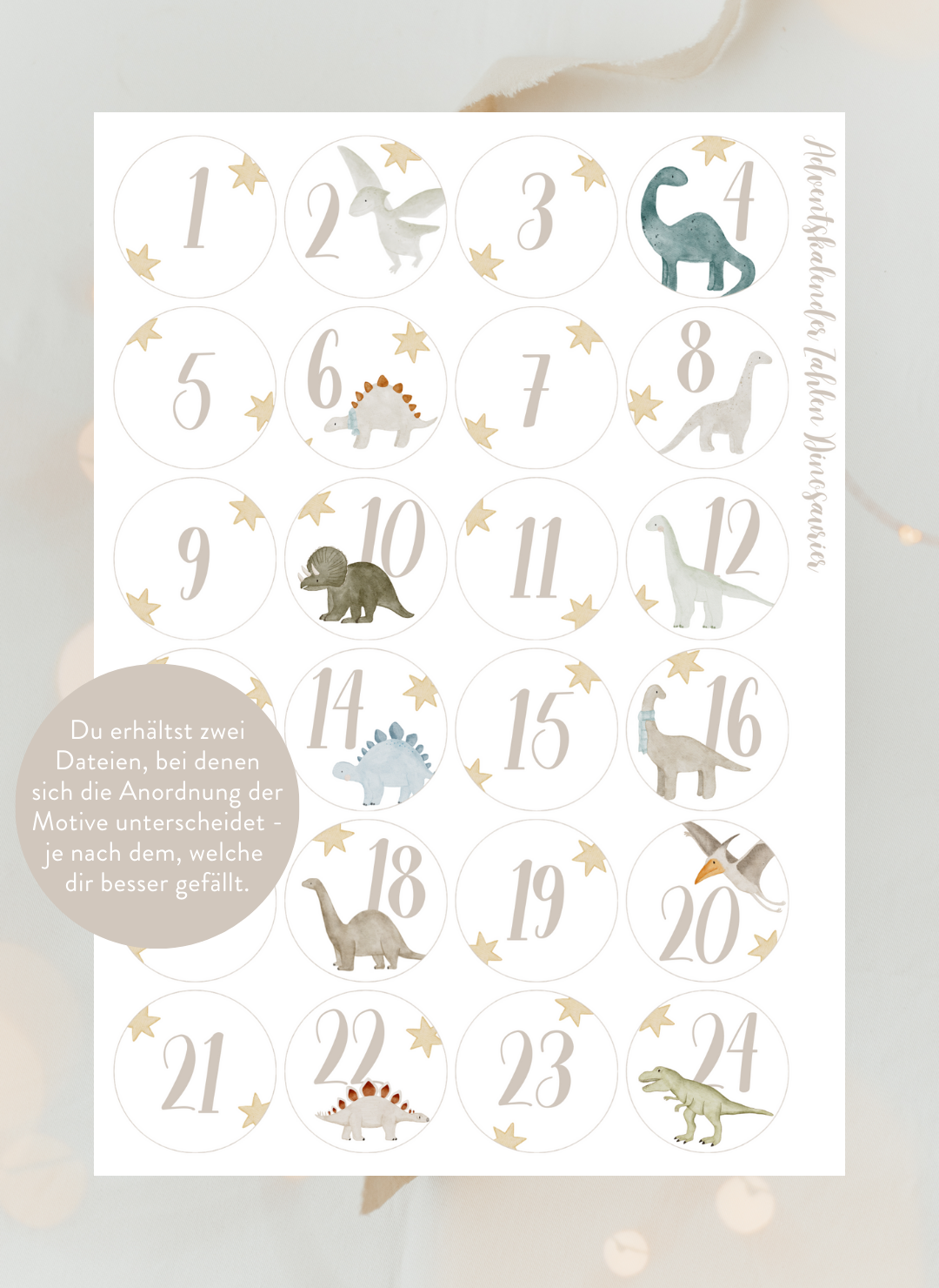 Adventskalenderzahlen Dinosaurier Rund