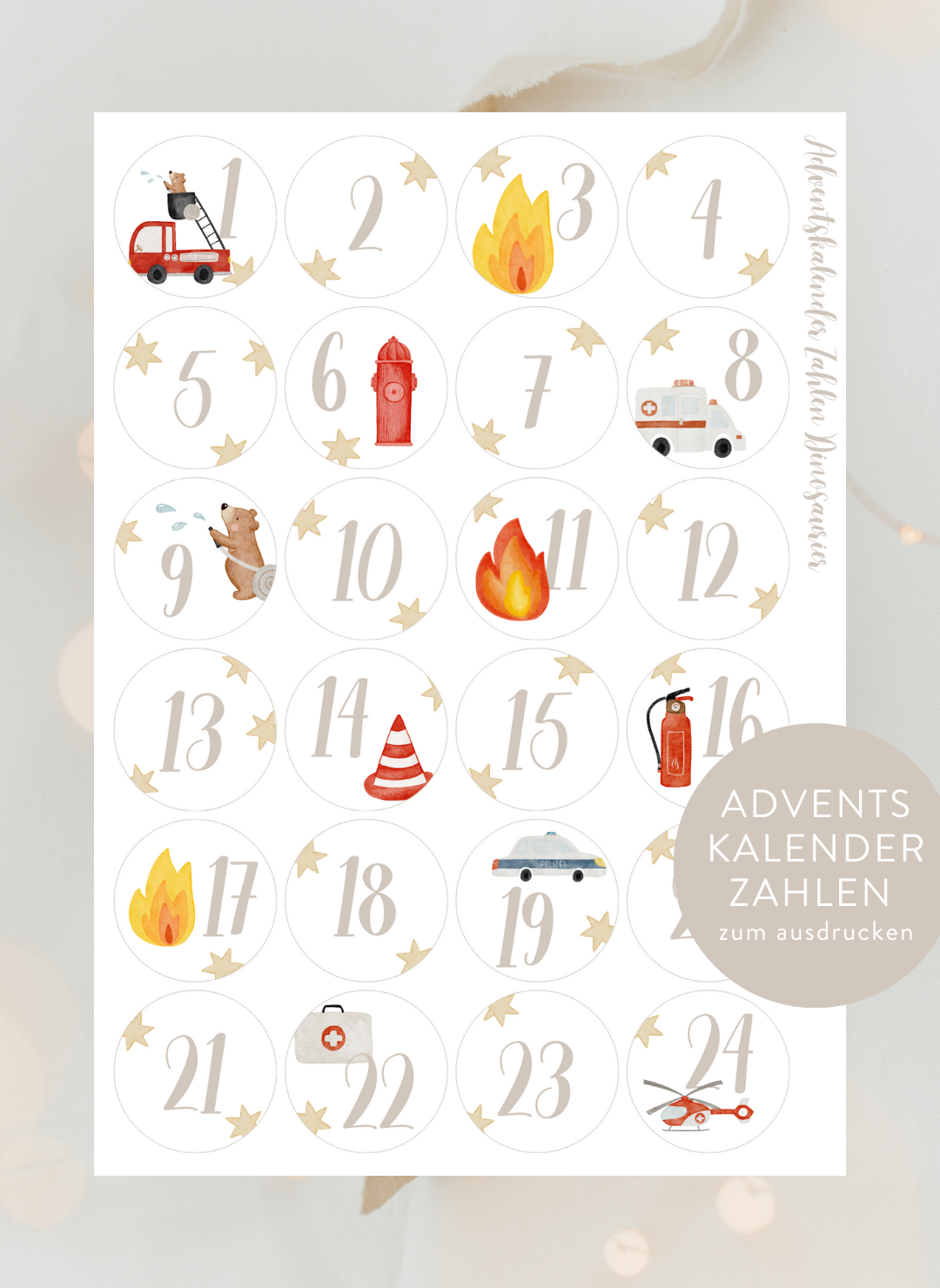 Adventskalenderzahlen Feuerwehr Rund