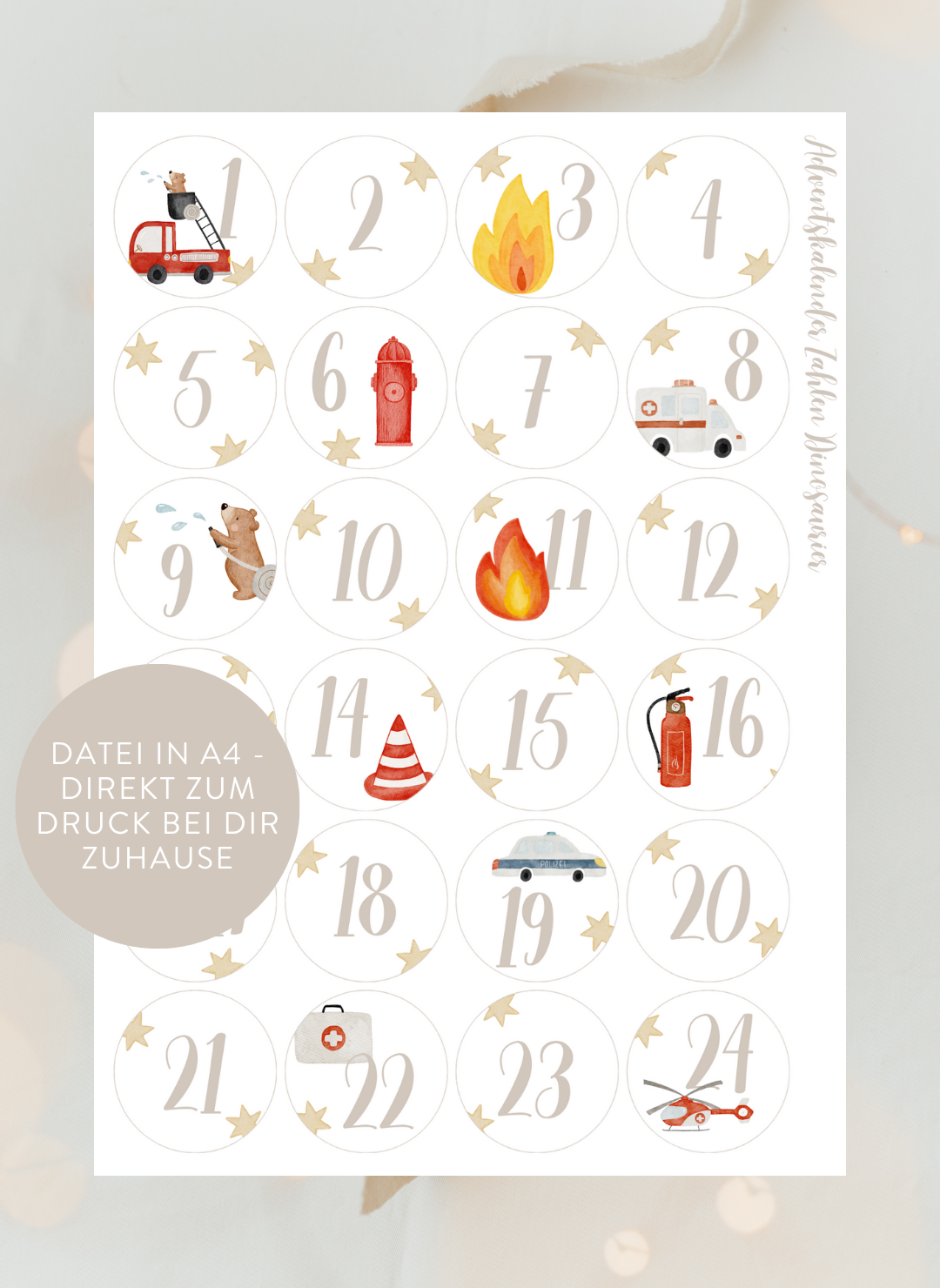 Adventskalenderzahlen Feuerwehr Rund