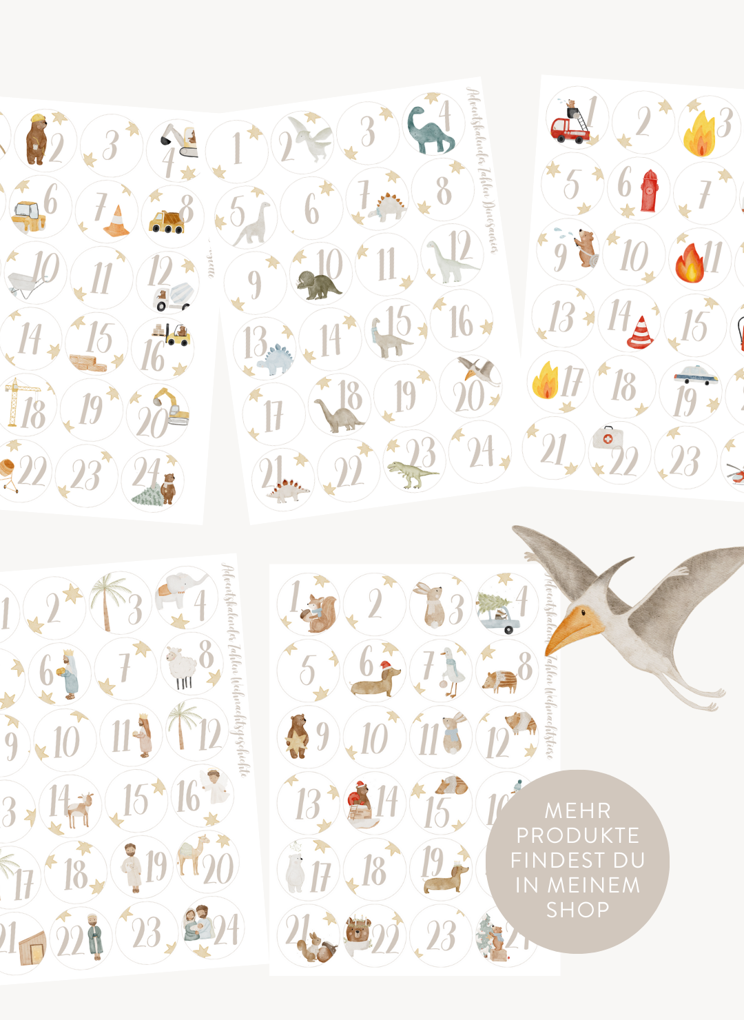 Adventskalenderzahlen Dinosaurier Rund