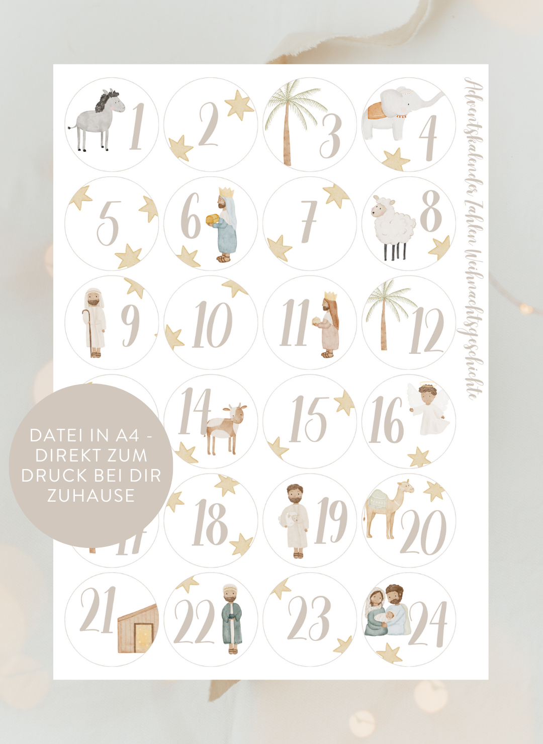Adventskalenderzahlen Weihnachtsgeschichte Rund